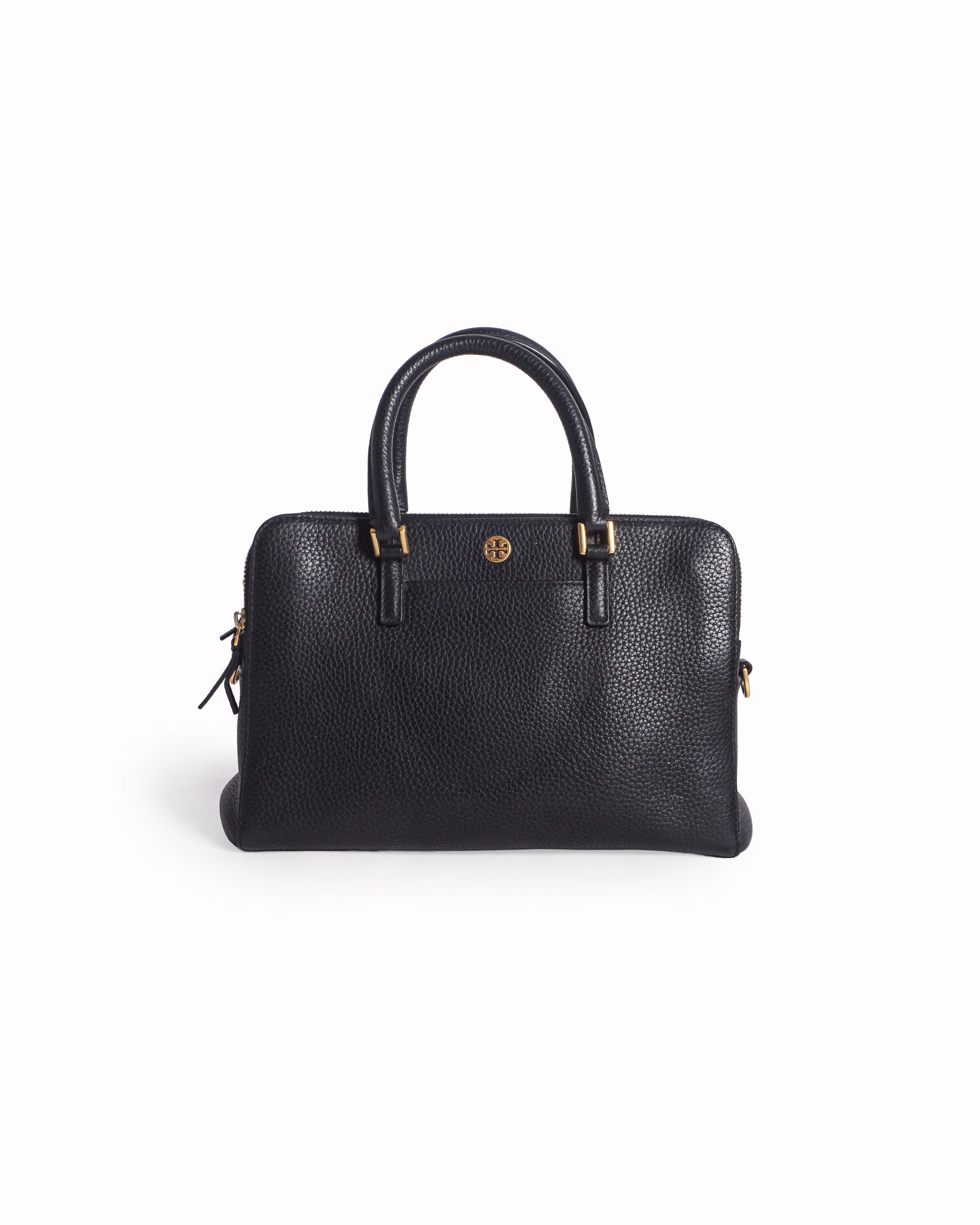 Tory Burch Black Pebbled Leather Robinson Double Zip Tote Bag