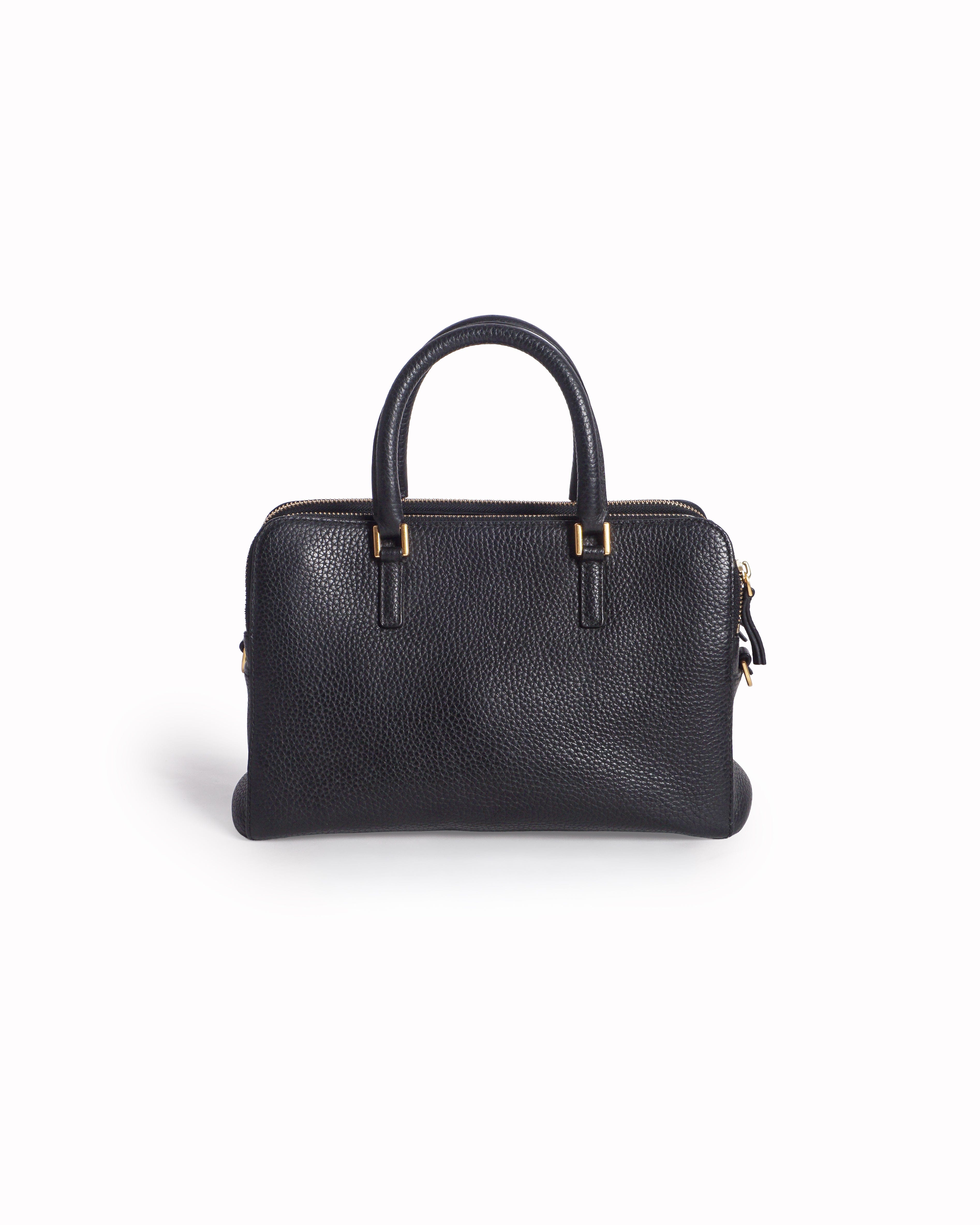 Tory Burch Black Pebbled Leather Robinson Double Zip Tote Bag