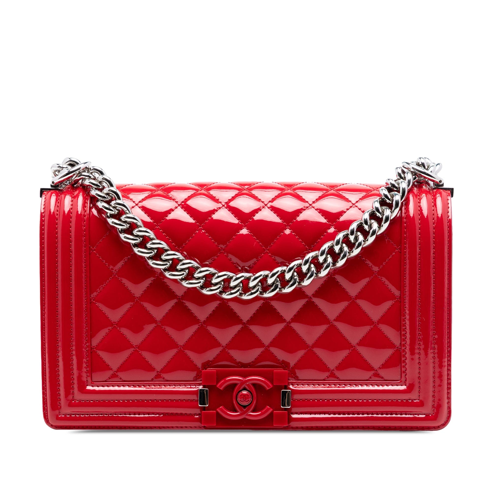 Chanel Old Medium Quilted Patent Acrylic Boy Flap