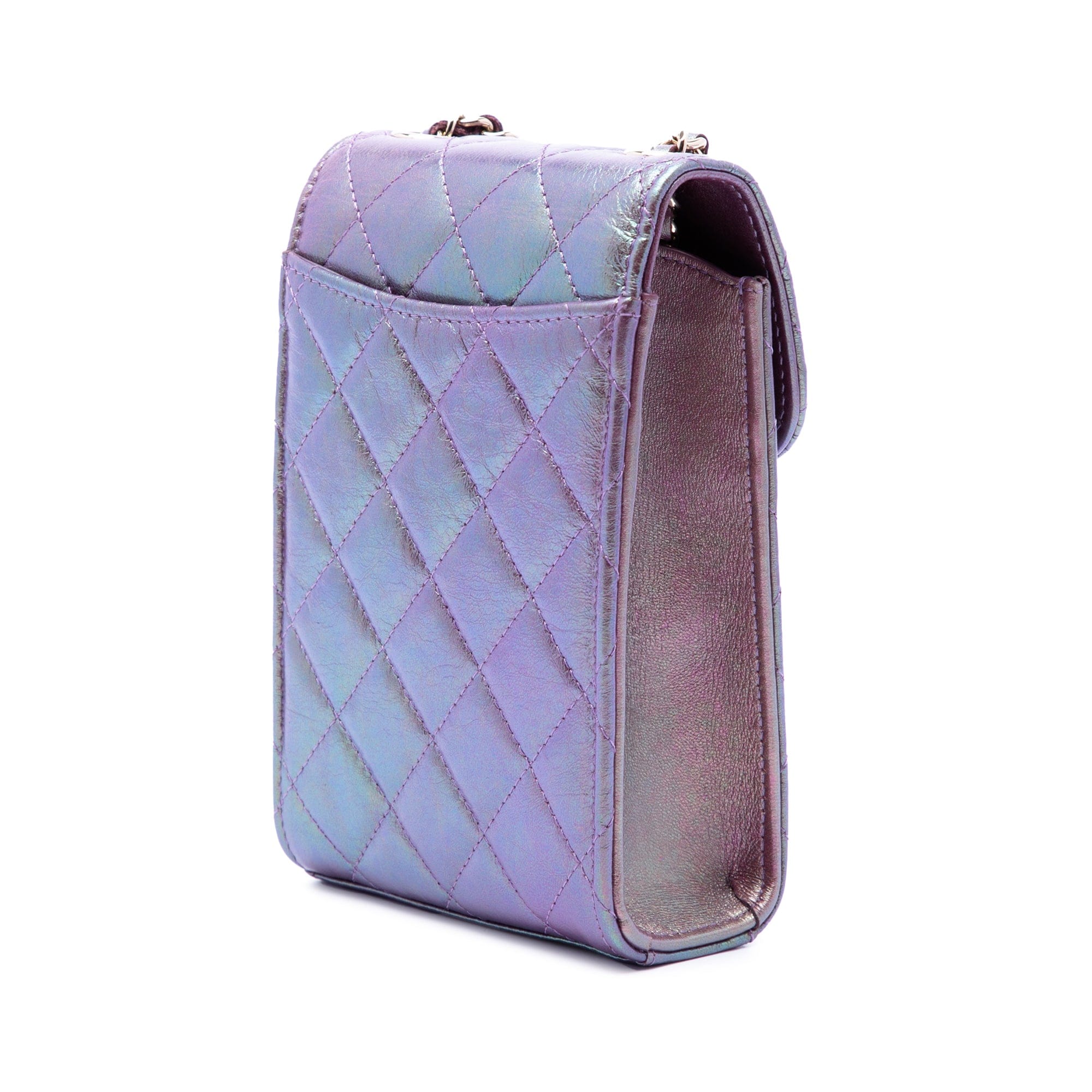 Chanel CC Quilted Iridescent Lambskin Phone Holder with Chain