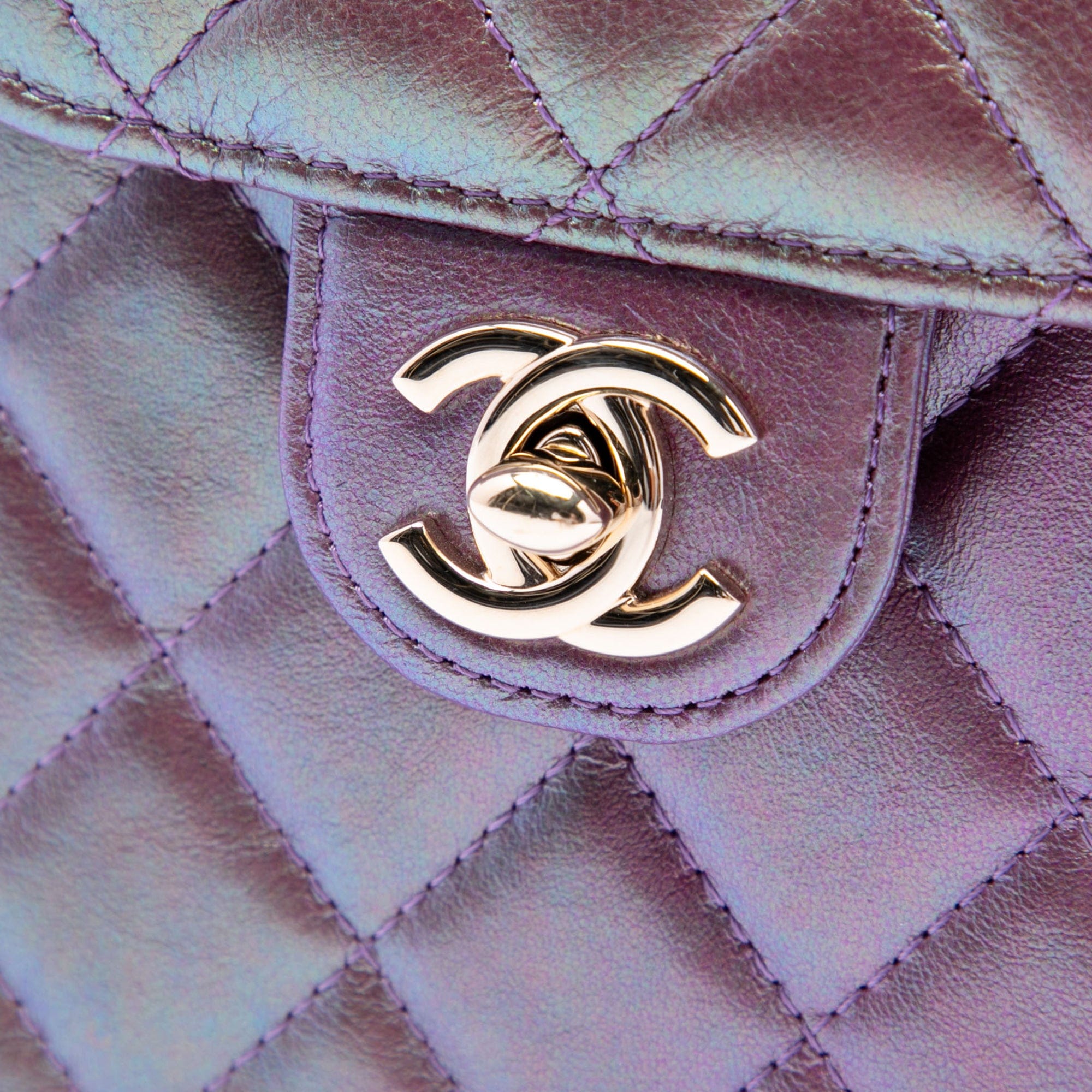 Chanel CC Quilted Iridescent Lambskin Phone Holder with Chain
