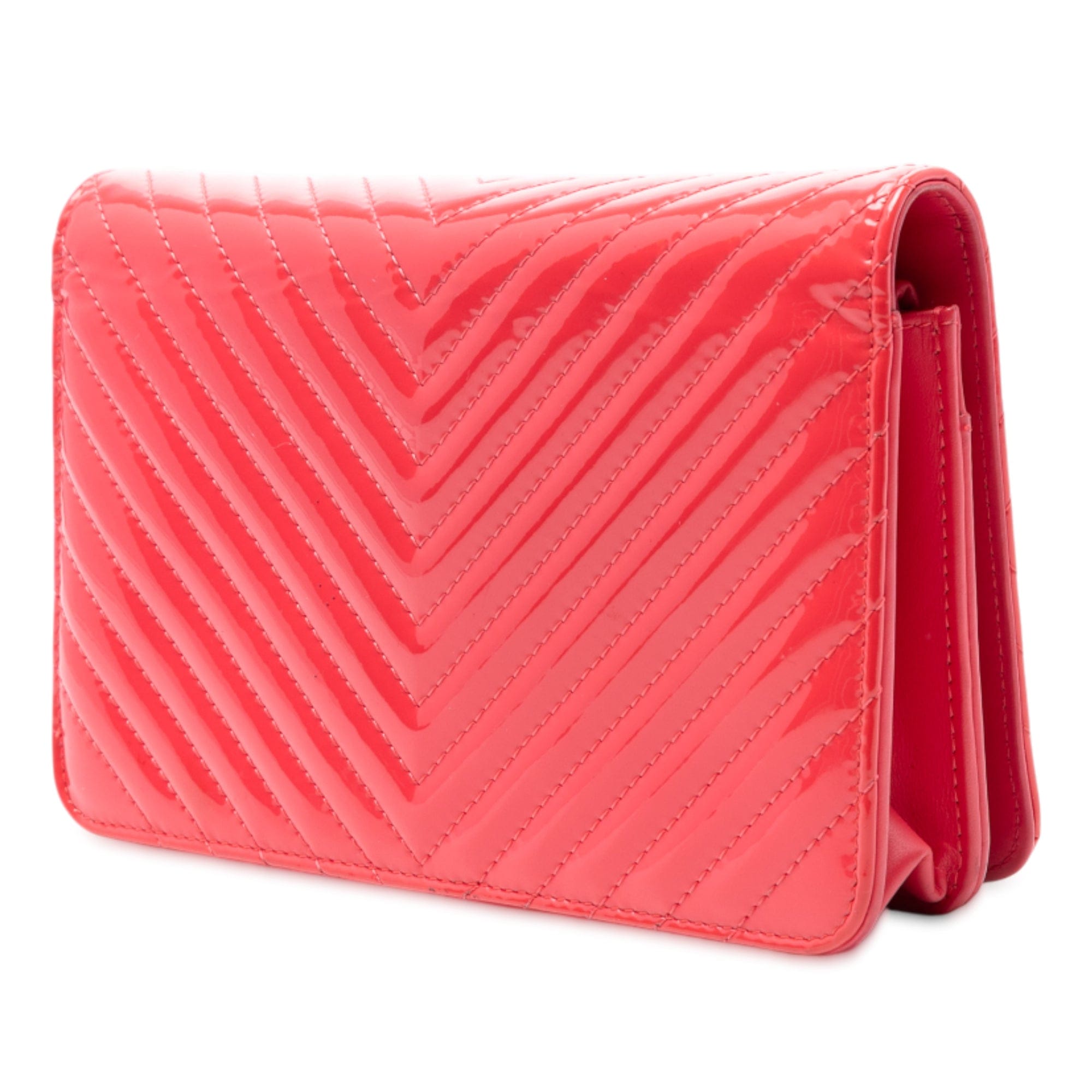 Chanel CC Patent Diamond Quilted Wallet On Chain