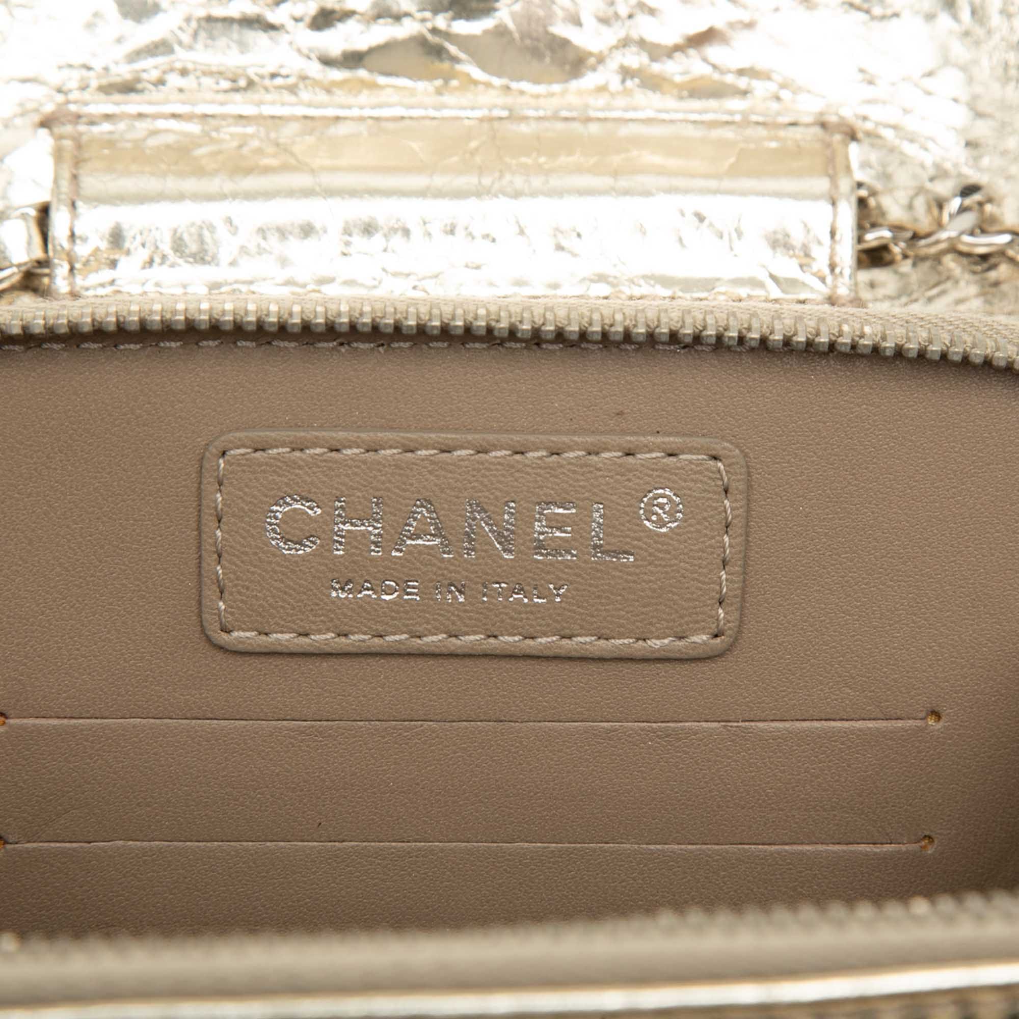 Chanel Quilted Metallic Aged Calfskin Clams Wallet on Chain