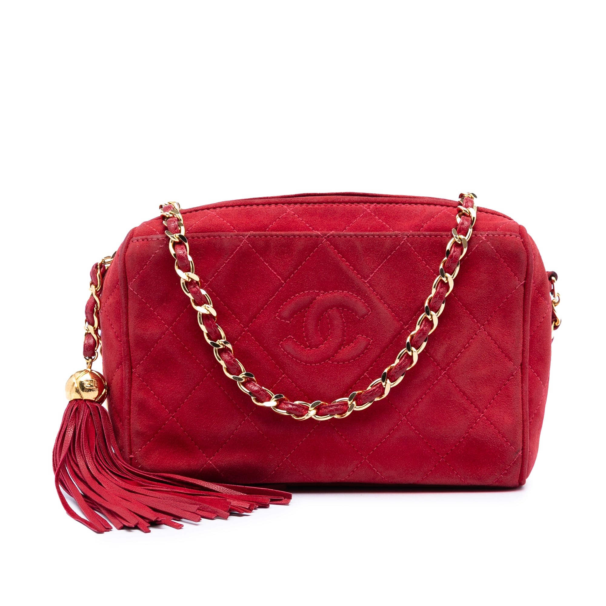 Chanel CC Quilted Suede Tassel Diamond Camera Bag