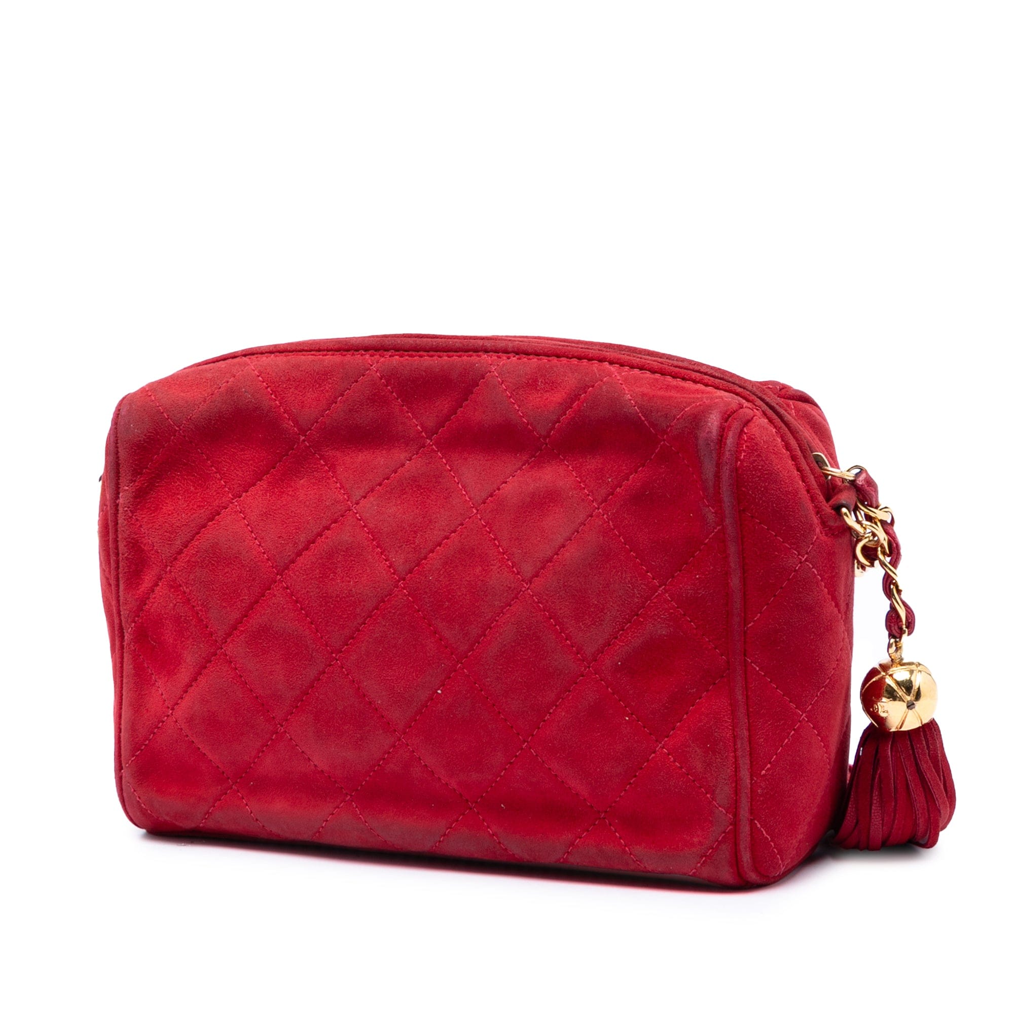 Chanel CC Quilted Suede Tassel Diamond Camera Bag