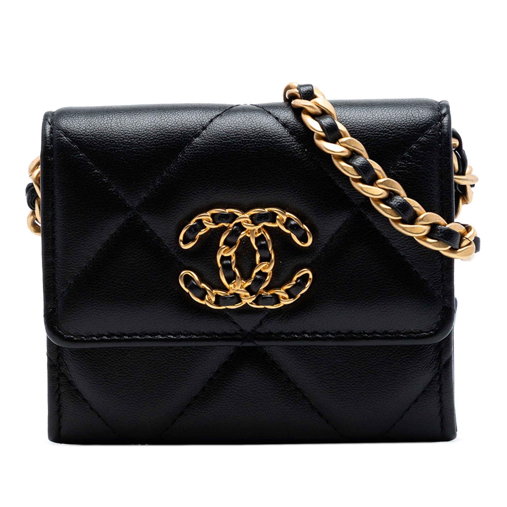 Chanel Quilted Lambskin 19 Flap Coin Purse With Chain