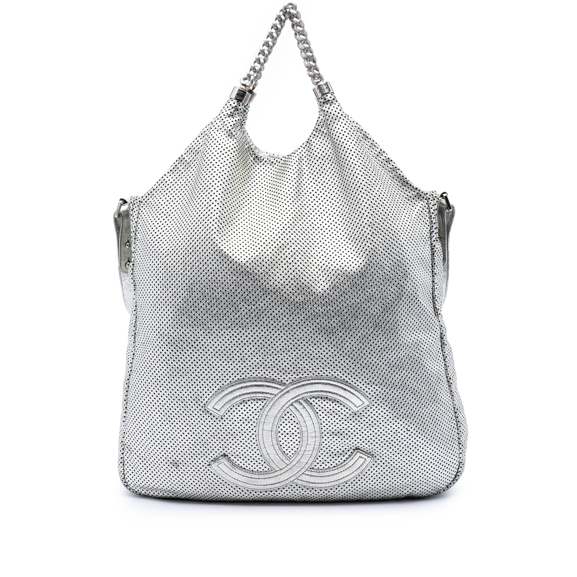 Chanel Large Metallic Glazed Calfskin Perforated Rodeo Drive Satchel