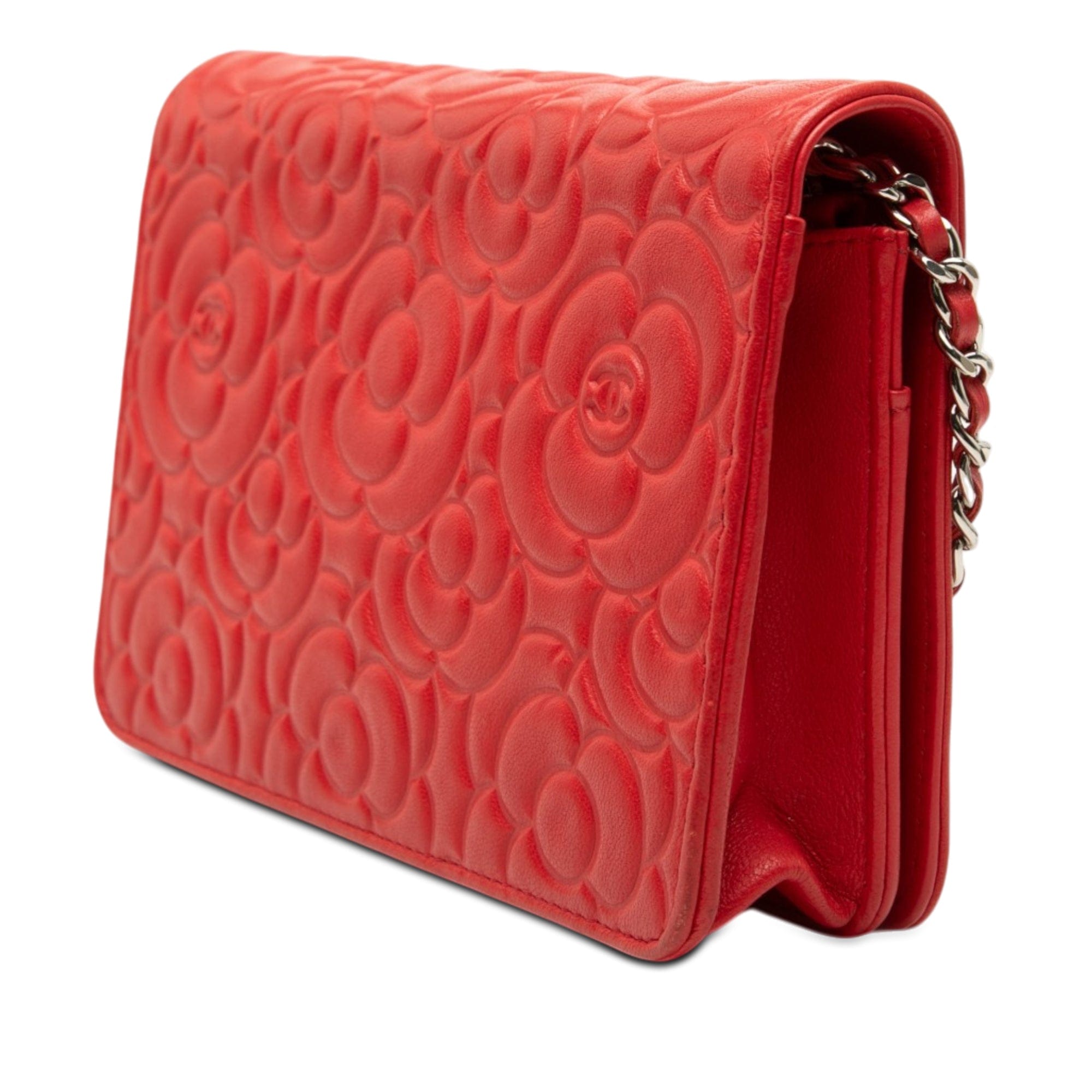 Chanel CC Embossed Lambskin Camellia Wallet On Chain