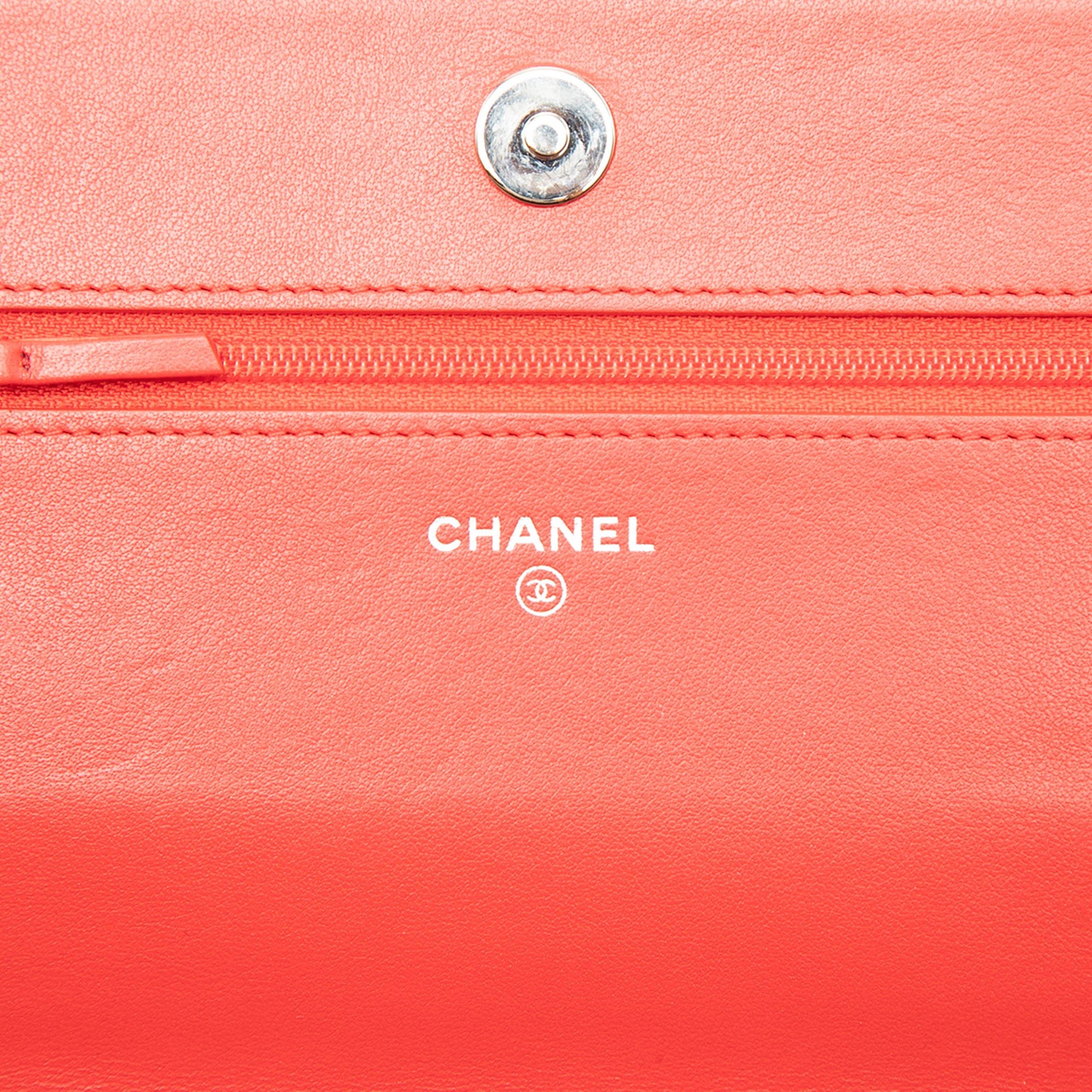 Chanel CC Embossed Lambskin Camellia Wallet On Chain