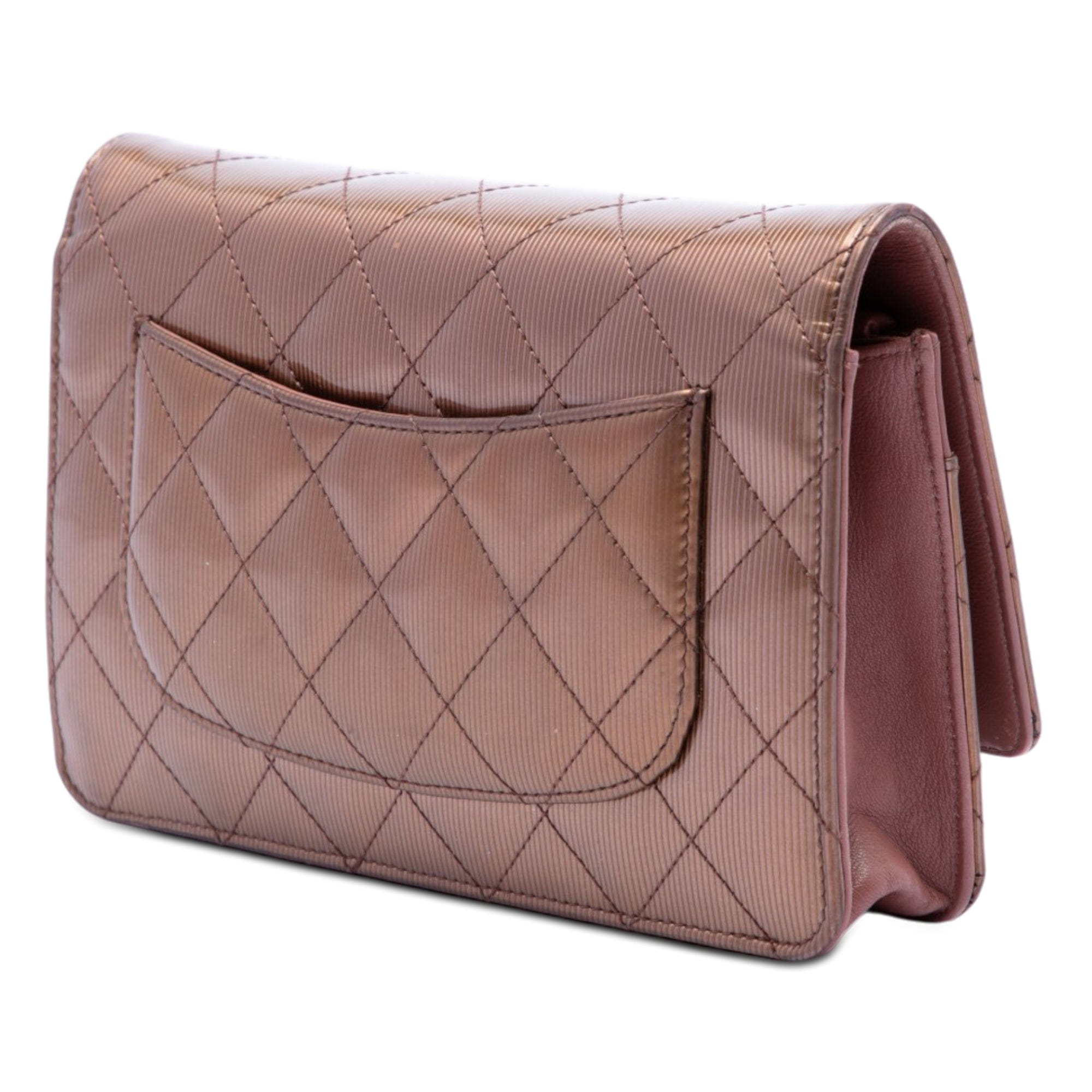 Chanel CC Quilted Striated Metallic Patent Wallet on Chain