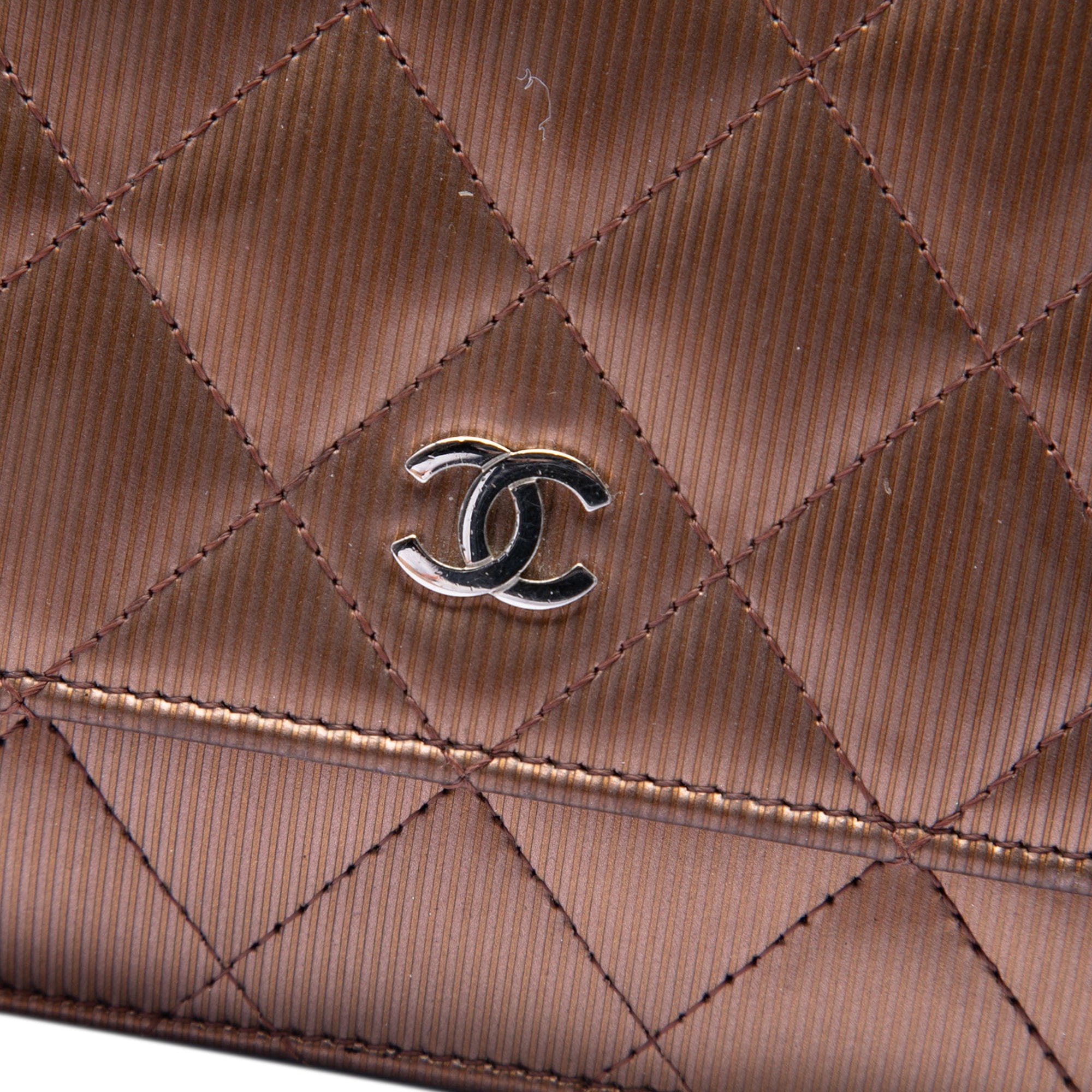 Chanel CC Quilted Striated Metallic Patent Wallet on Chain