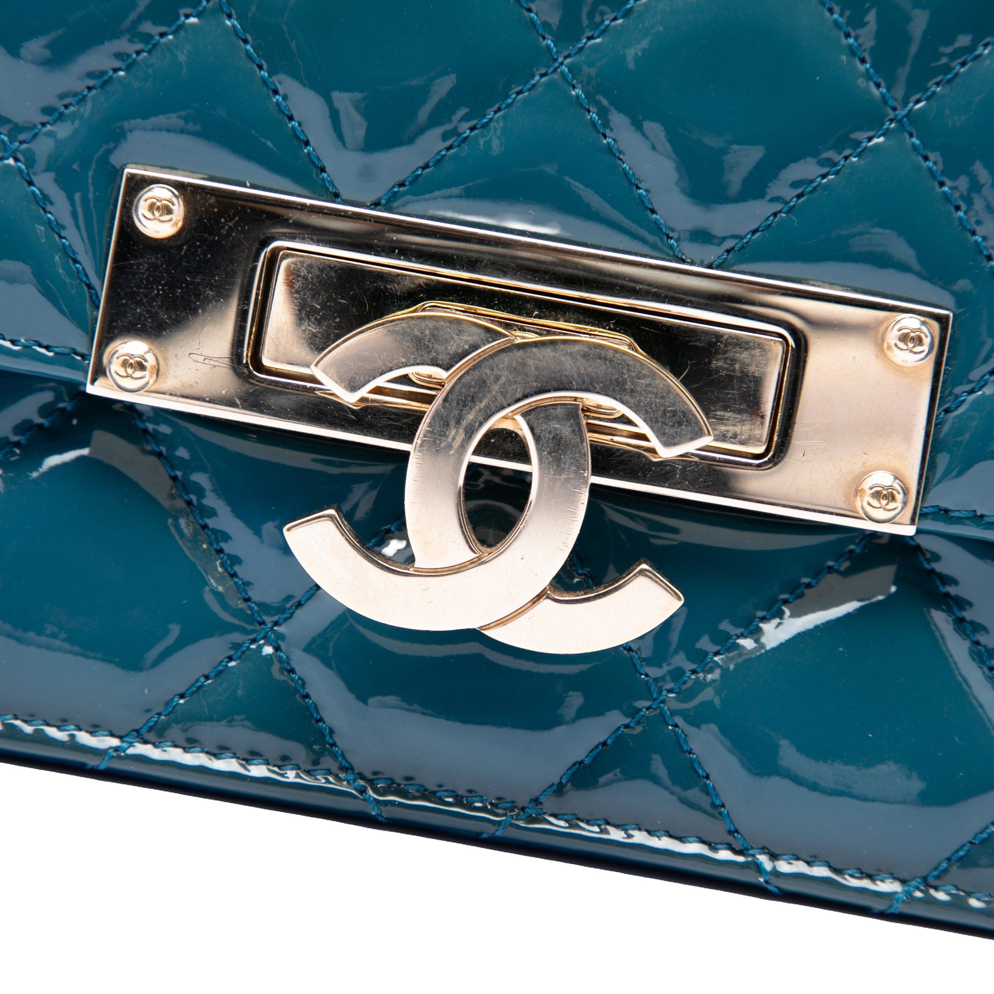 Chanel Quilted Patent Golden Class East West Wallet on Chain