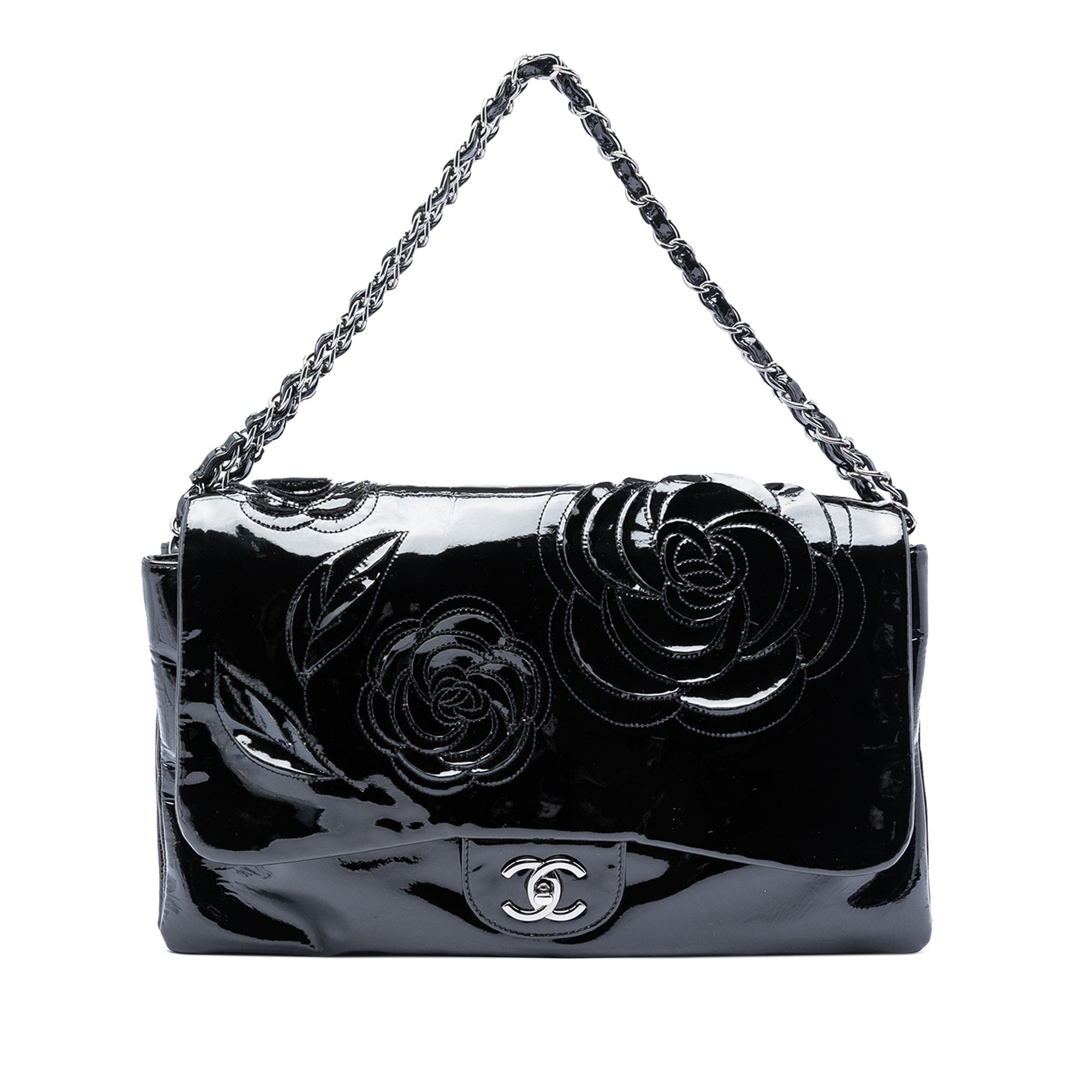 Chanel Patent Camellia Flap Bag