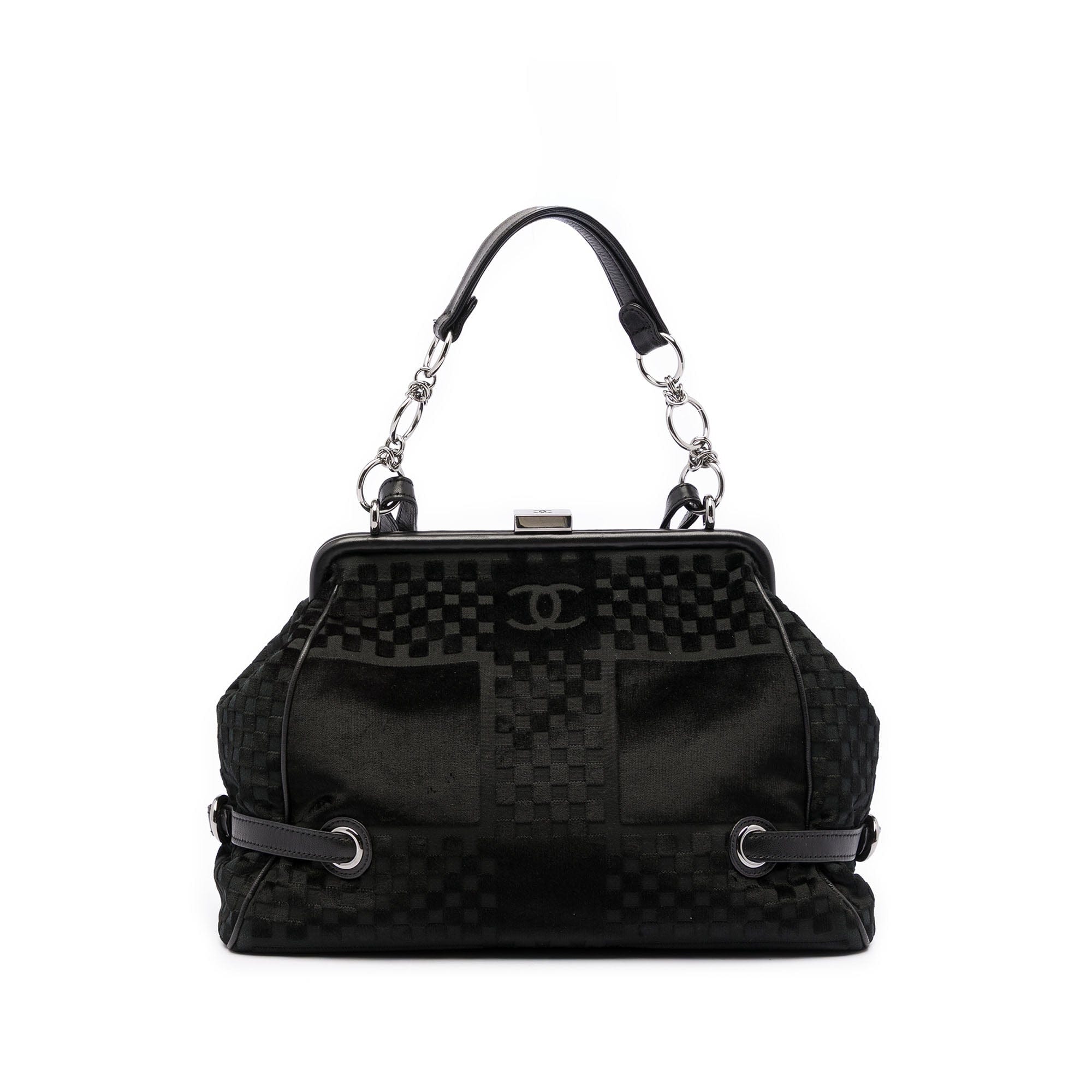 Chanel CC Check Embossed Velvet Belted Side Frame Bag