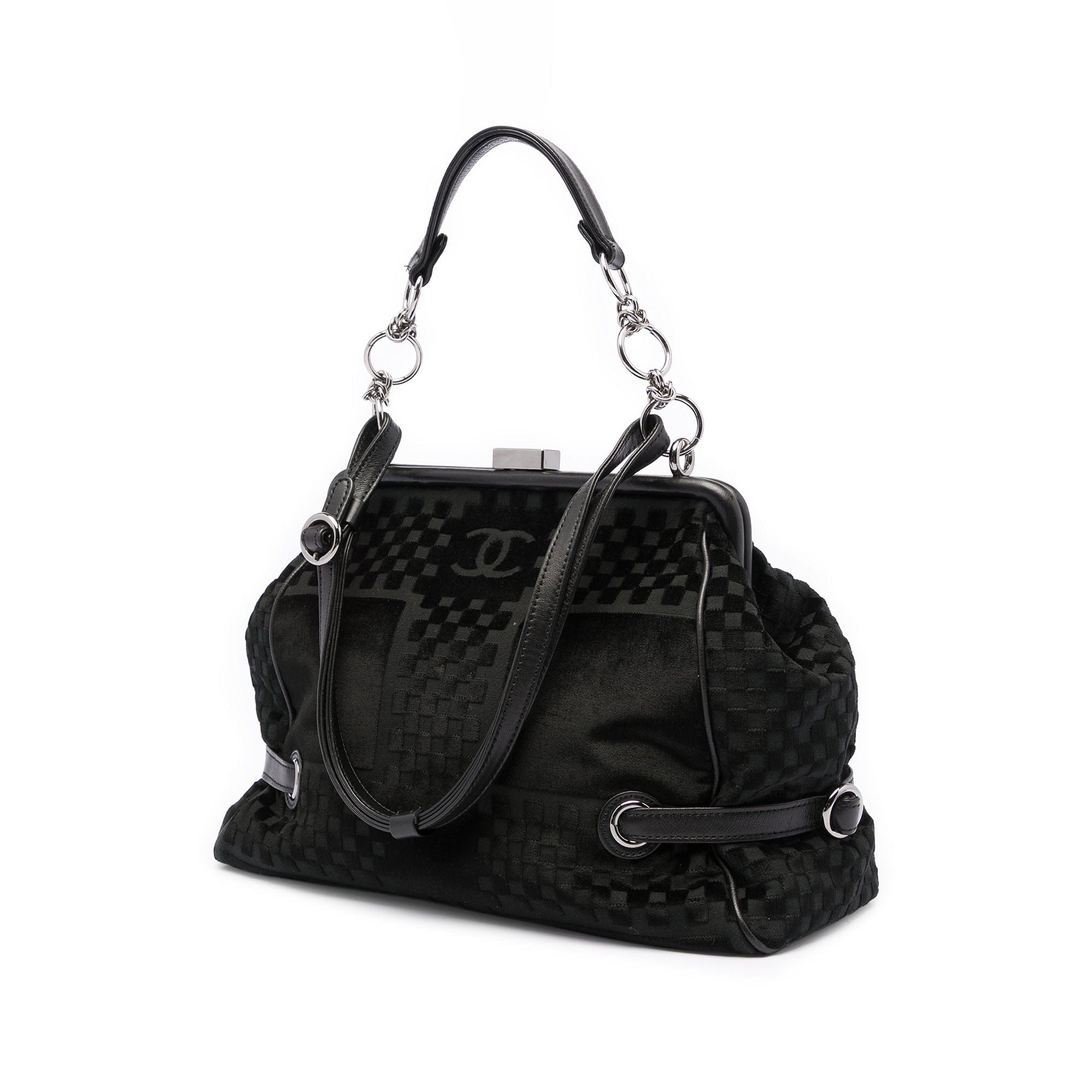 Chanel CC Check Embossed Velvet Belted Side Frame Bag