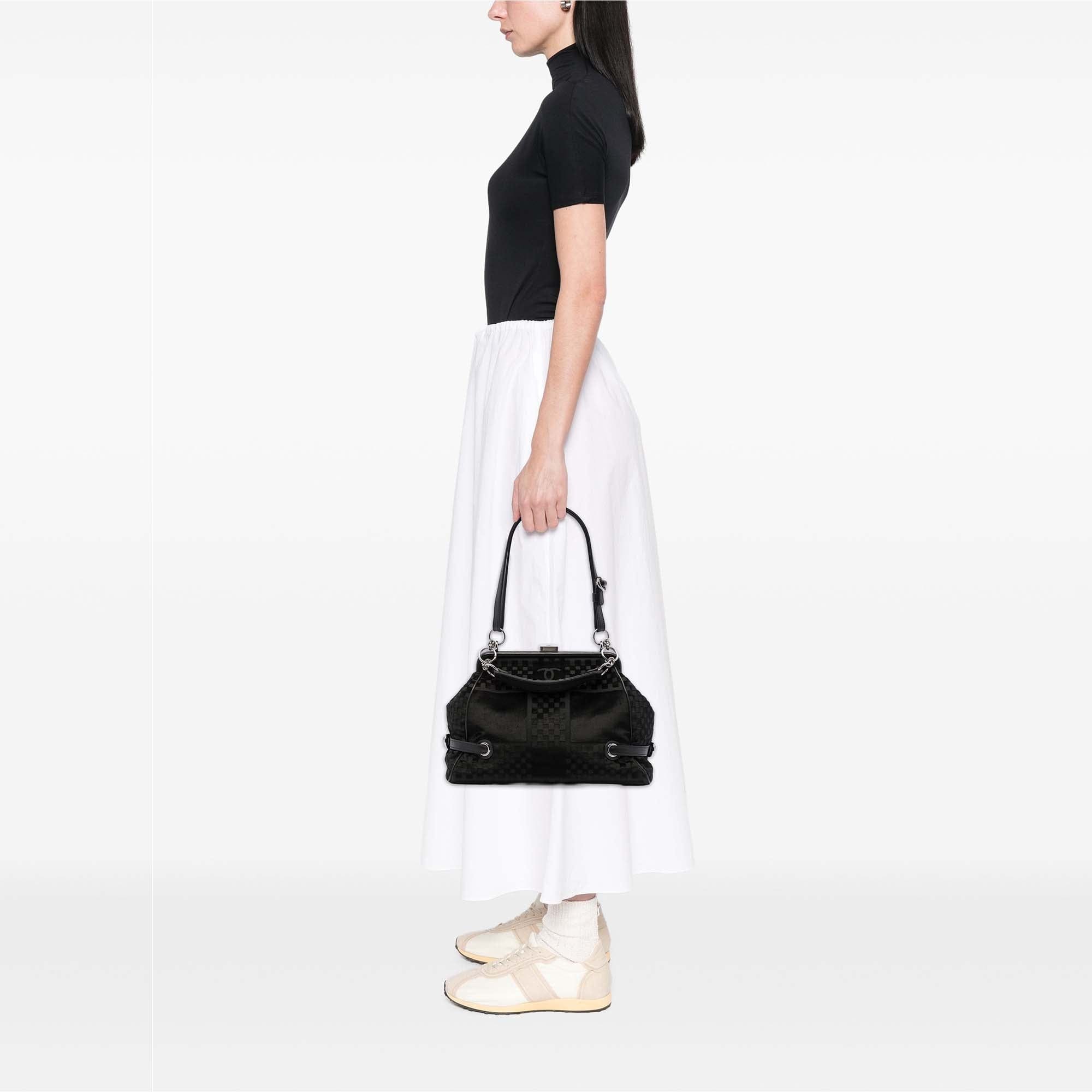 Chanel CC Check Embossed Velvet Belted Side Frame Bag