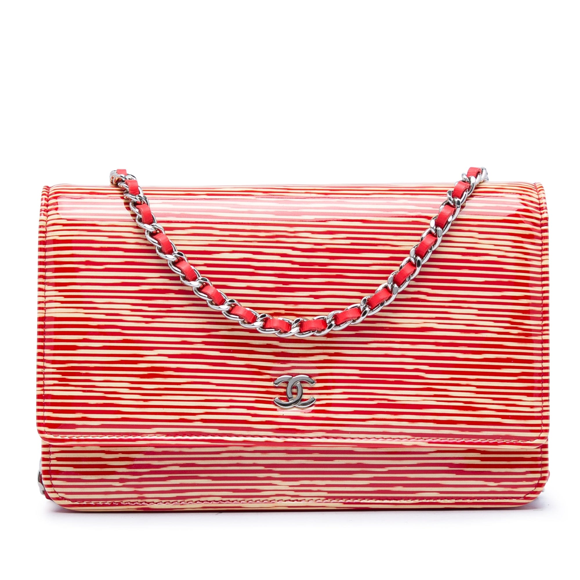 Chanel CC Striped Patent Wallet On Chain