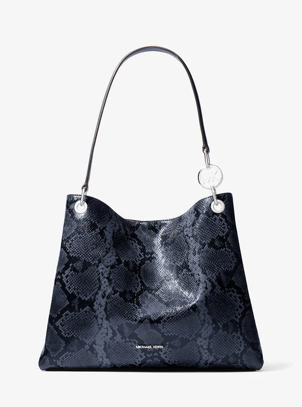 Michael Kors Christina Large Snake Embossed Shoulder Bag Navy