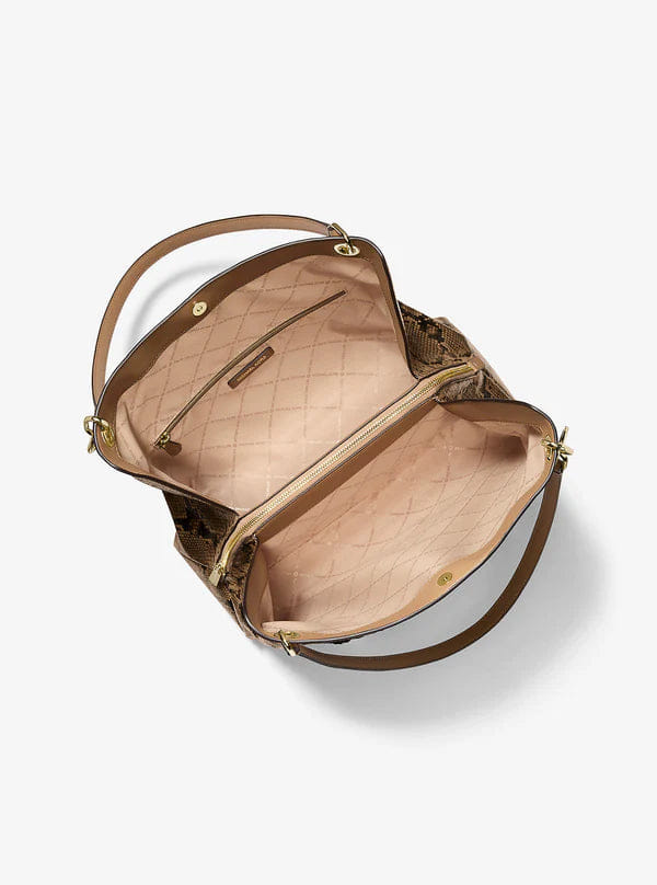 Michael Kors Christina Large Snake Embossed Shoulder Bag Camel