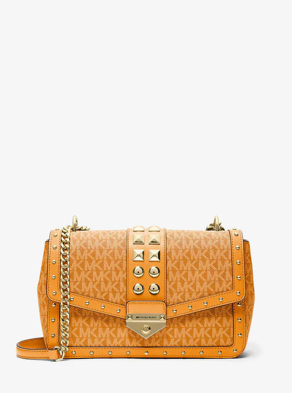 Michael Kors Soho Large Studded Signature Logo Shoulder Bag Radiant Orange