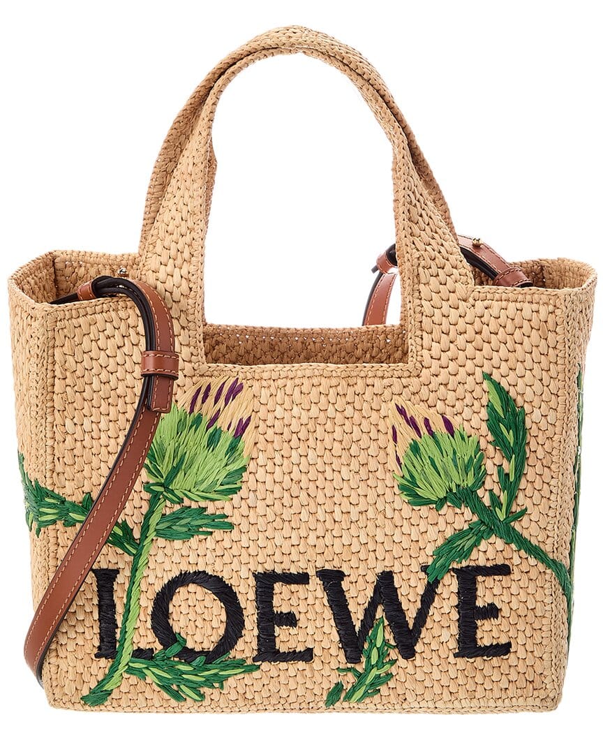 Loewe Logo Small Raffia & Leather Tote
