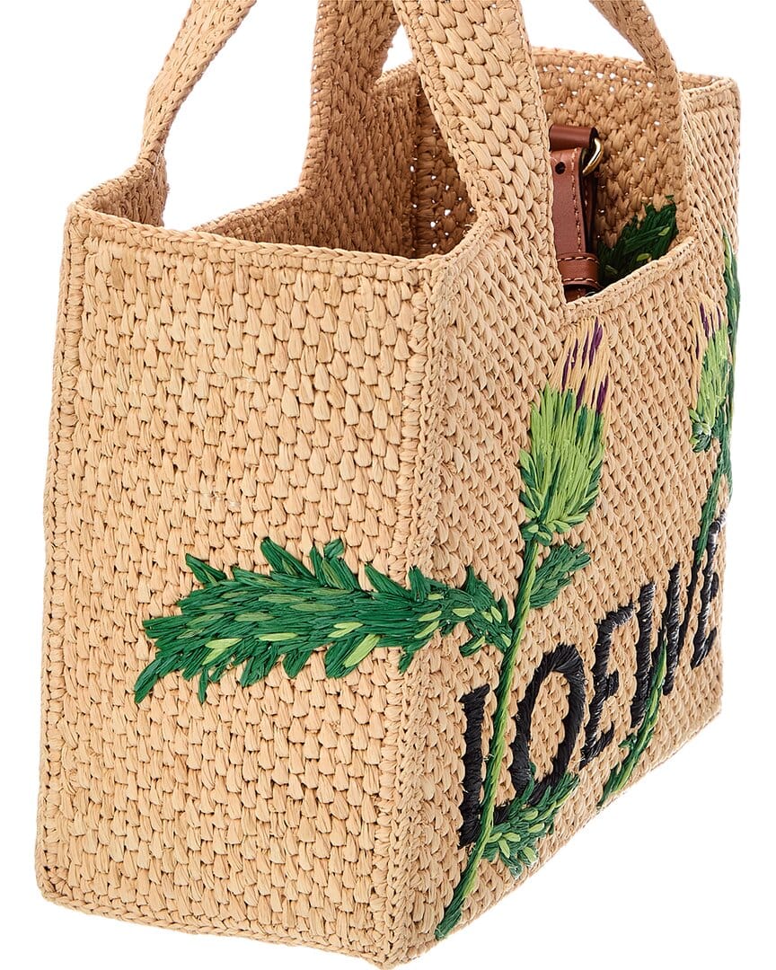 Loewe Logo Small Raffia & Leather Tote