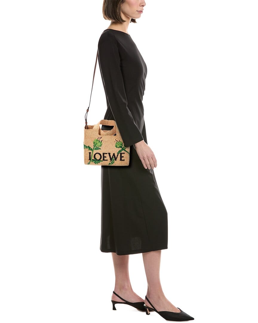Loewe Logo Small Raffia & Leather Tote