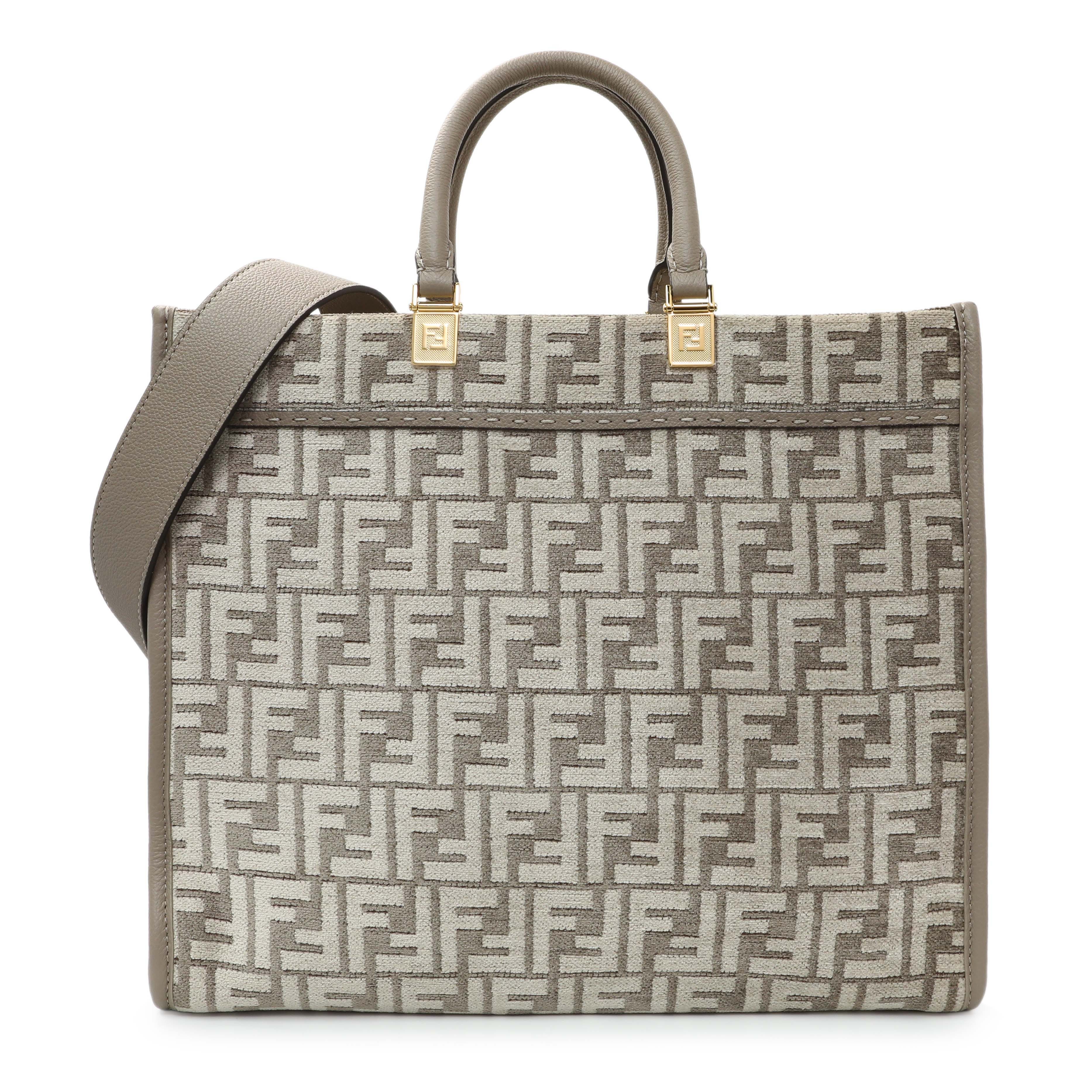 Fendi Dove Grey Chenille Vitello Cher Sunshine FF Motif Medium Tote