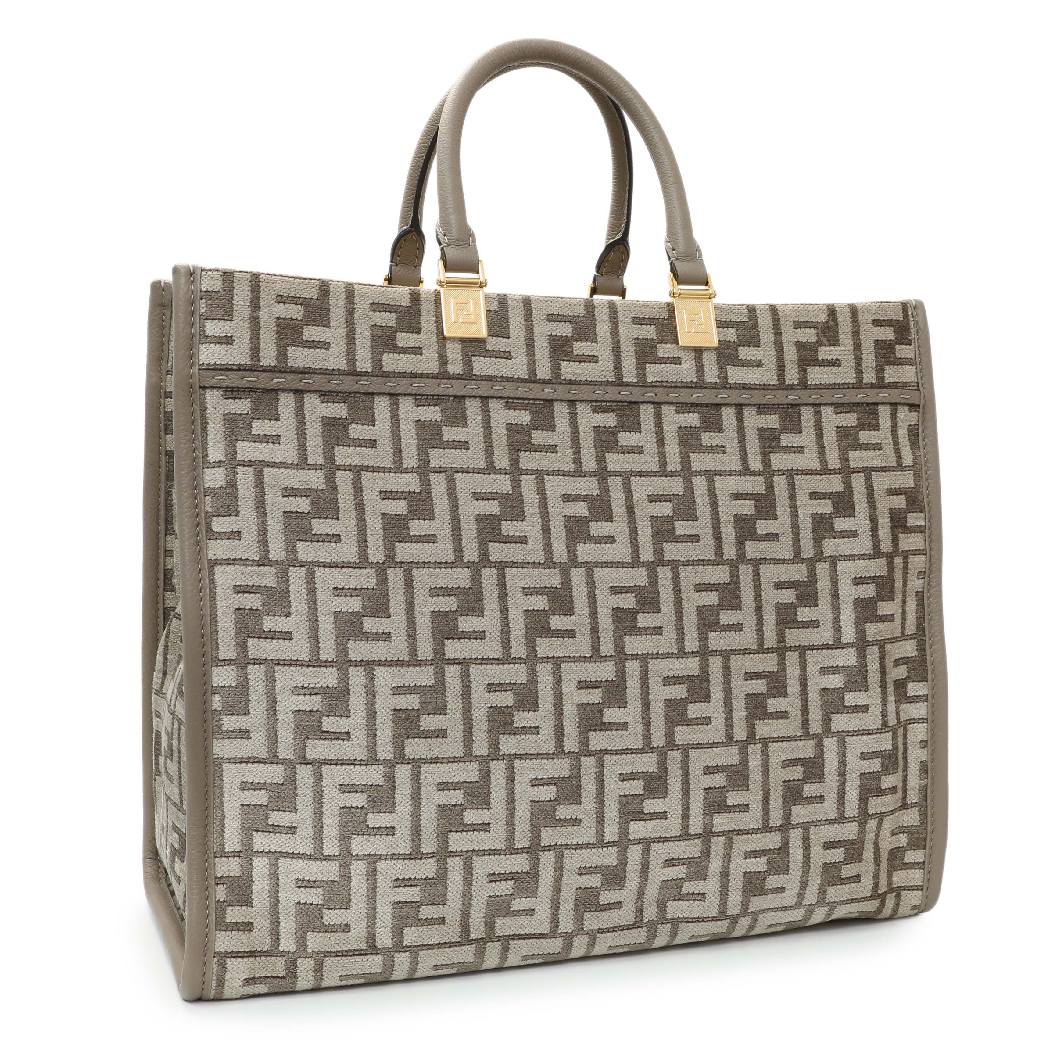 Fendi Dove Grey Chenille Vitello Cher Sunshine FF Motif Medium Tote