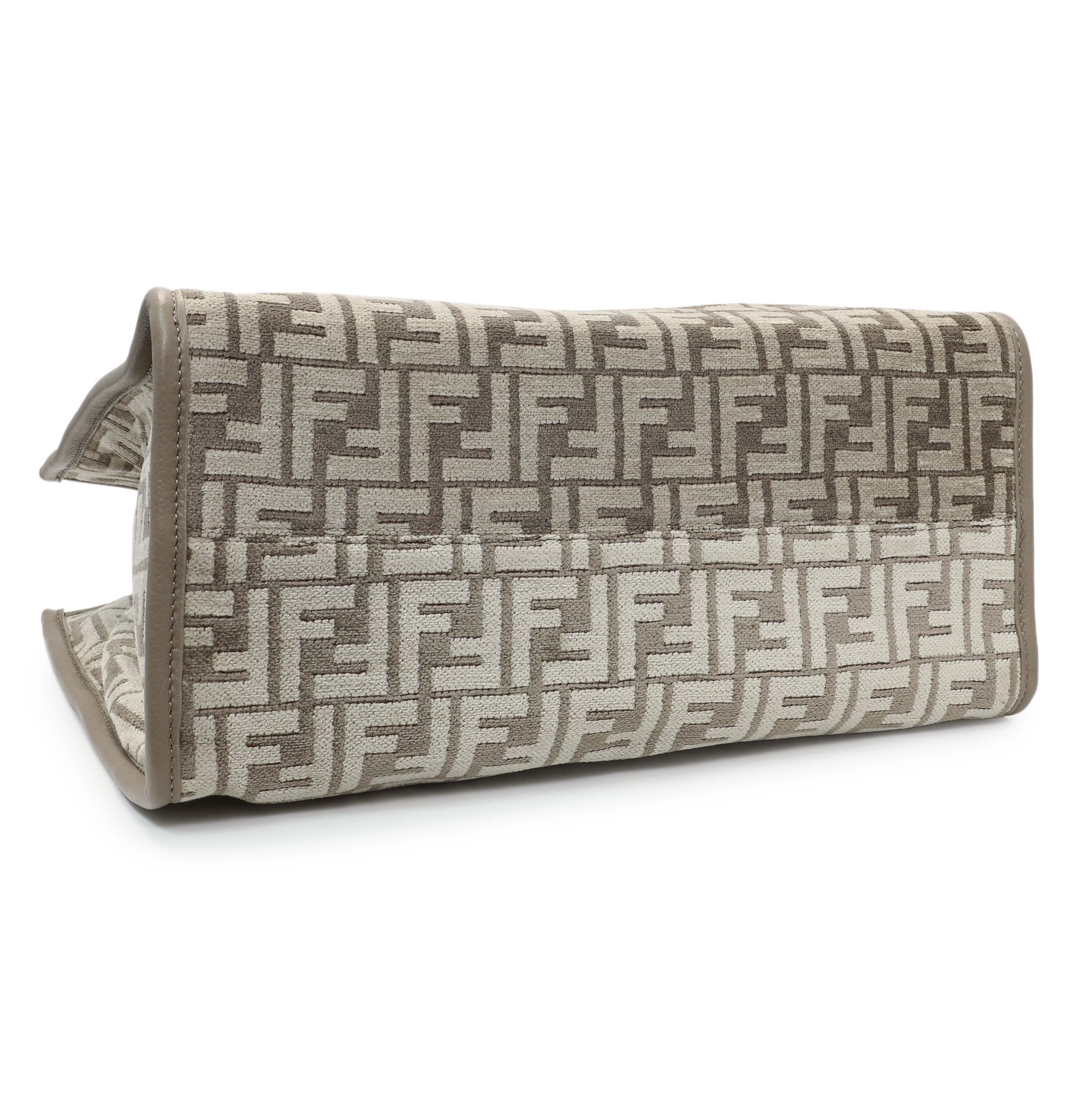 Fendi Dove Grey Chenille Vitello Cher Sunshine FF Motif Medium Tote