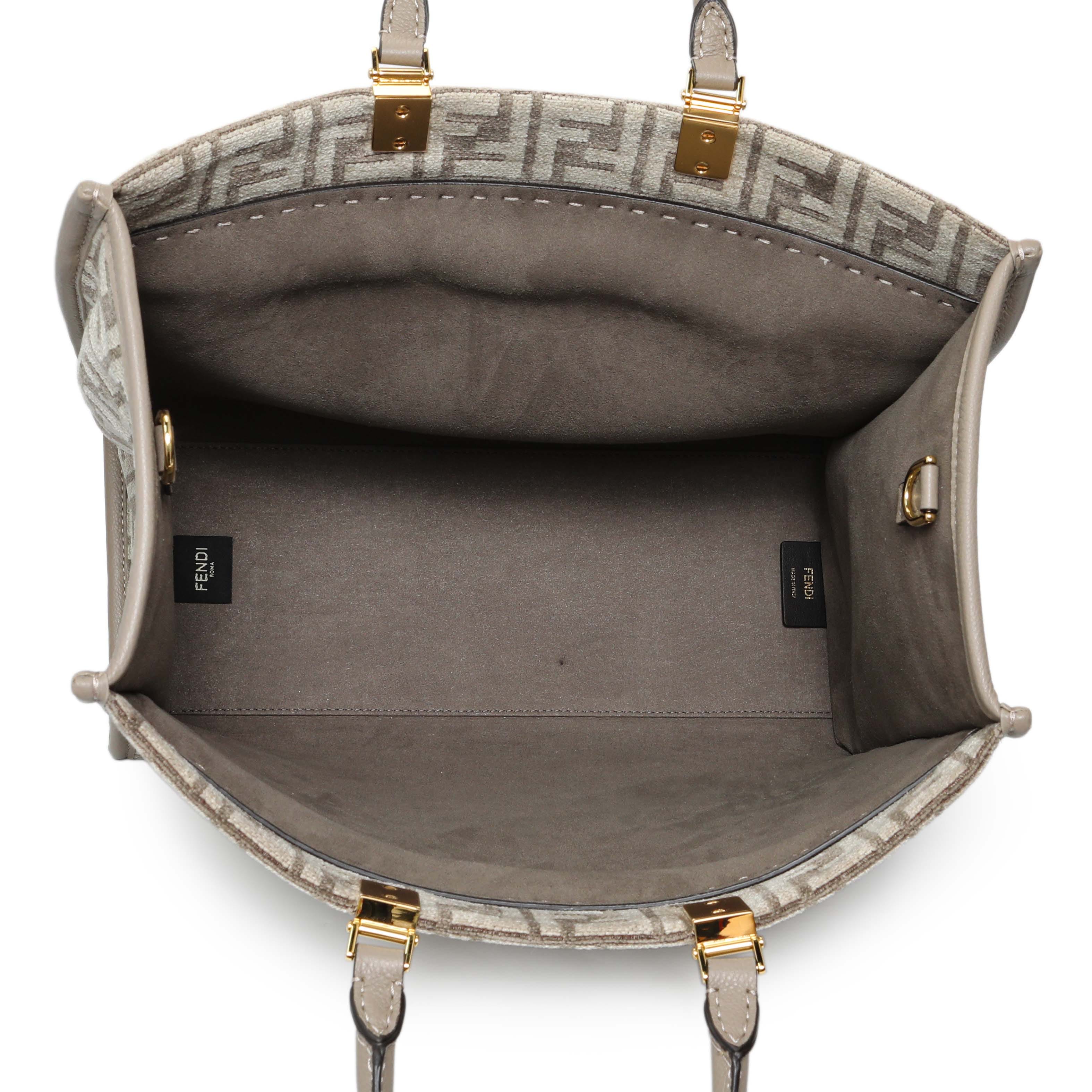 Fendi Dove Grey Chenille Vitello Cher Sunshine FF Motif Medium Tote