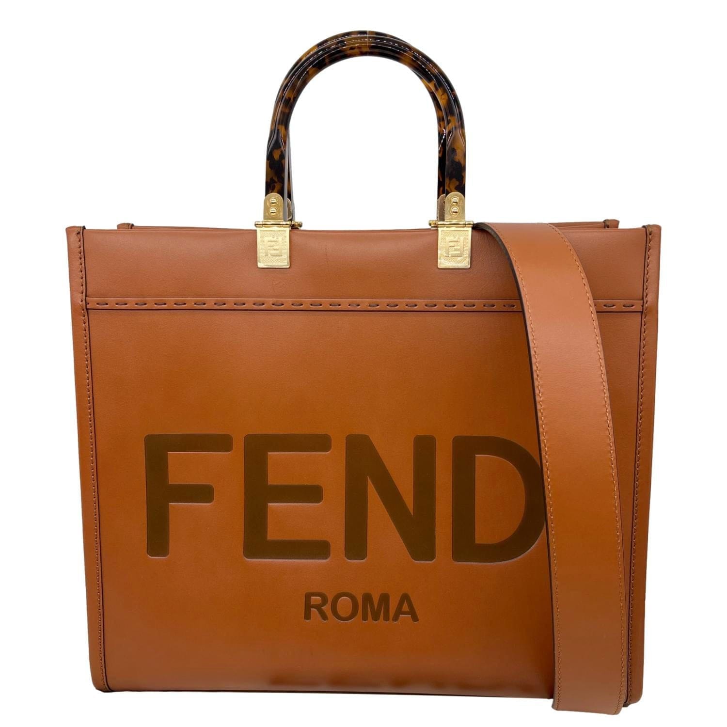 FENDI Sunshine Medium Leather Shopper Tote Bag Brown