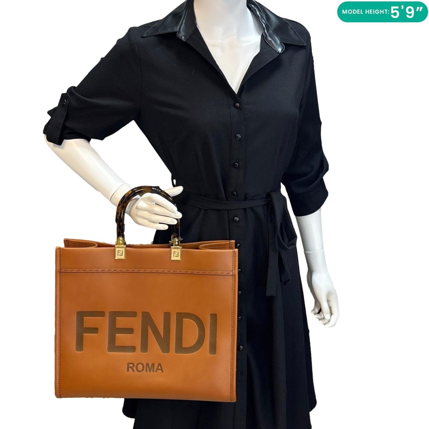 FENDI Sunshine Medium Leather Shopper Tote Bag Brown