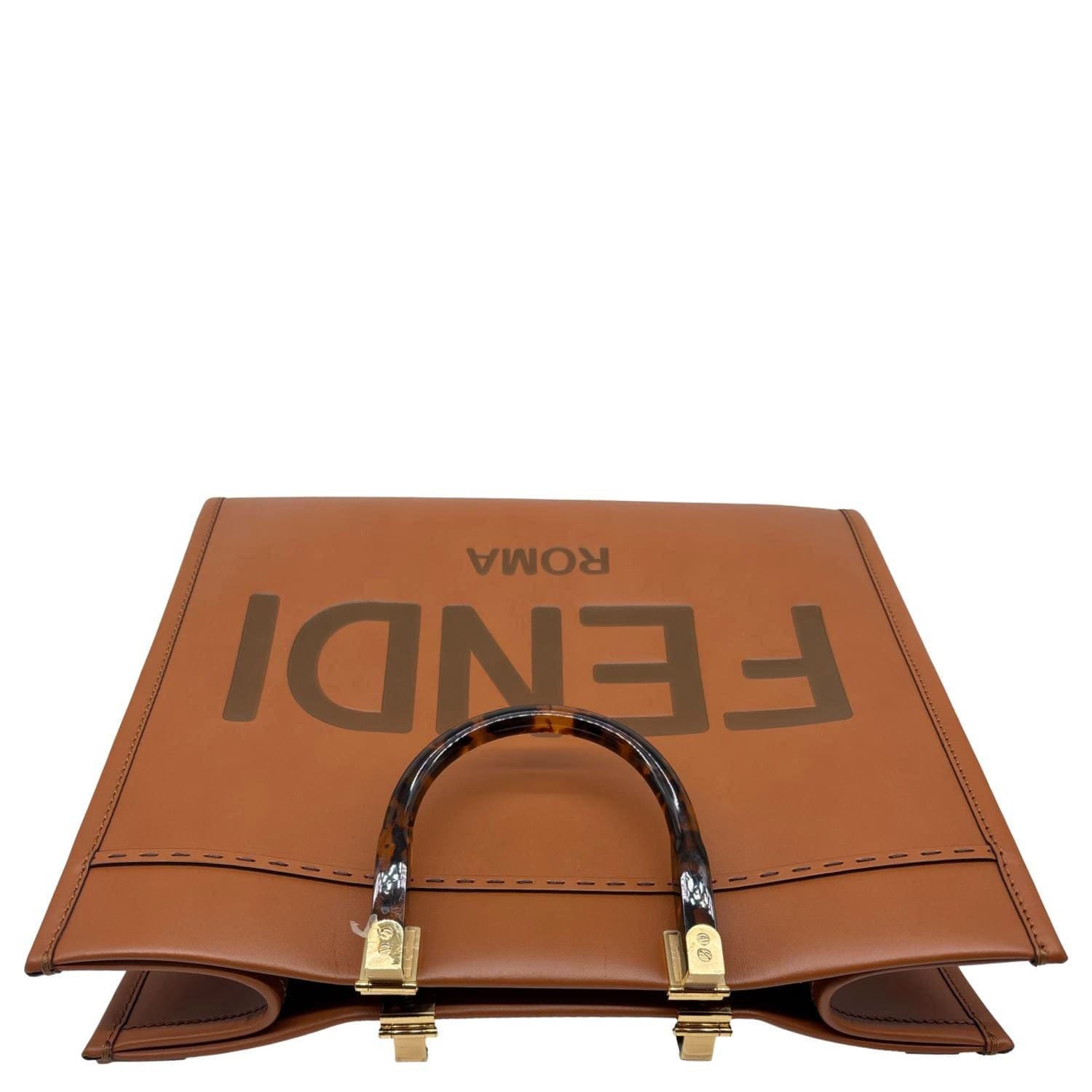 FENDI Sunshine Medium Leather Shopper Tote Bag Brown