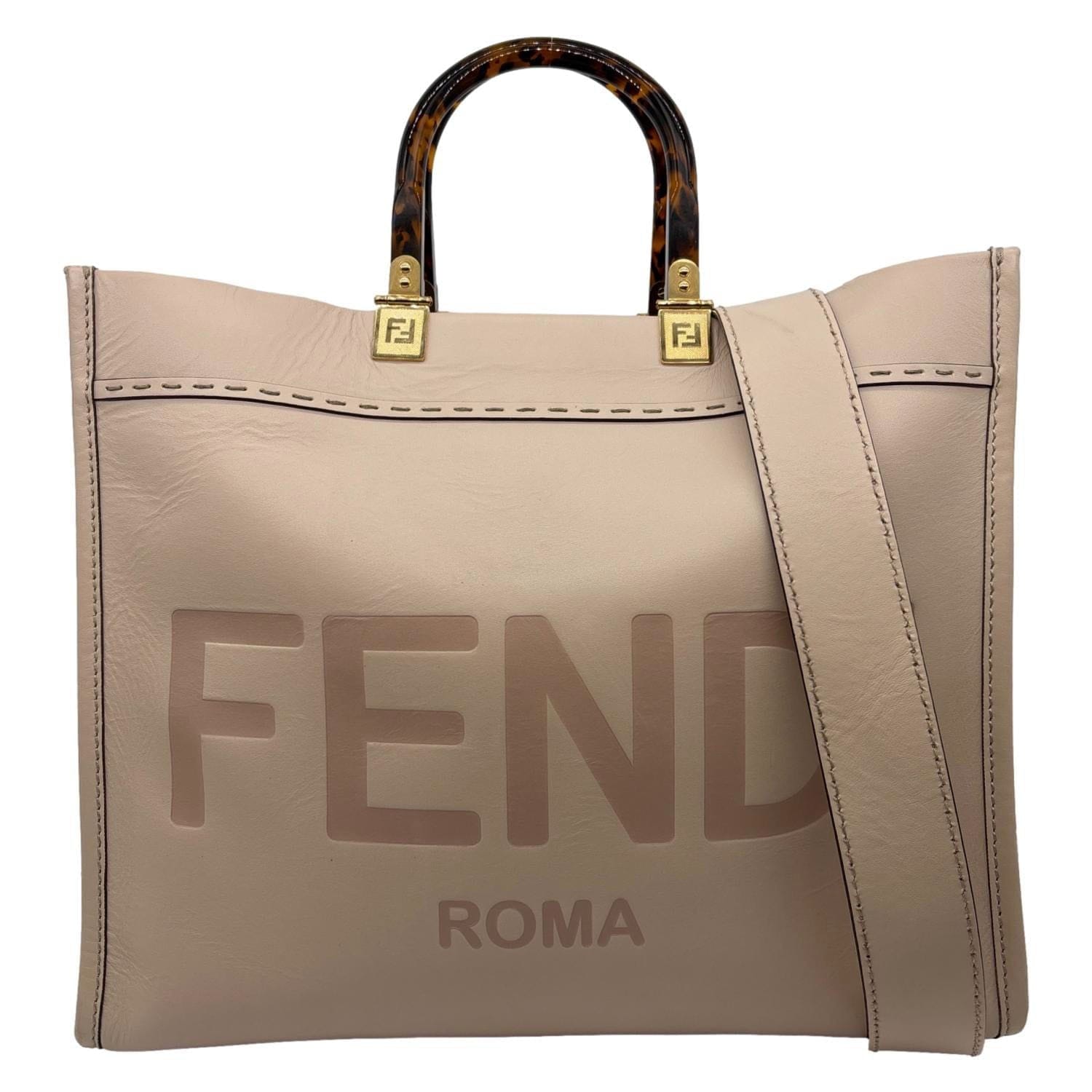 FENDI Sunshine Medium Leather Shopper Tote Bag Nude