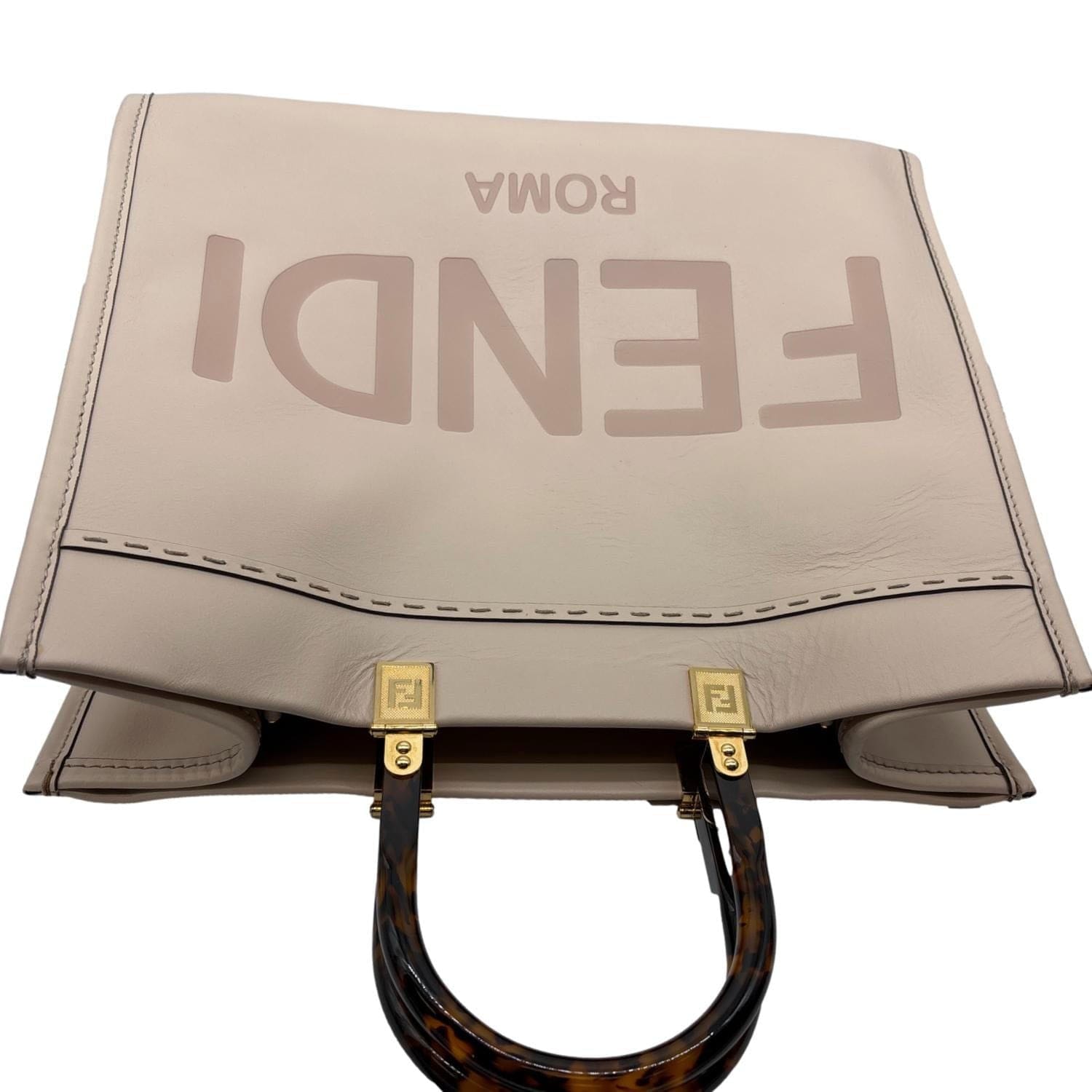 FENDI Sunshine Medium Leather Shopper Tote Bag Nude