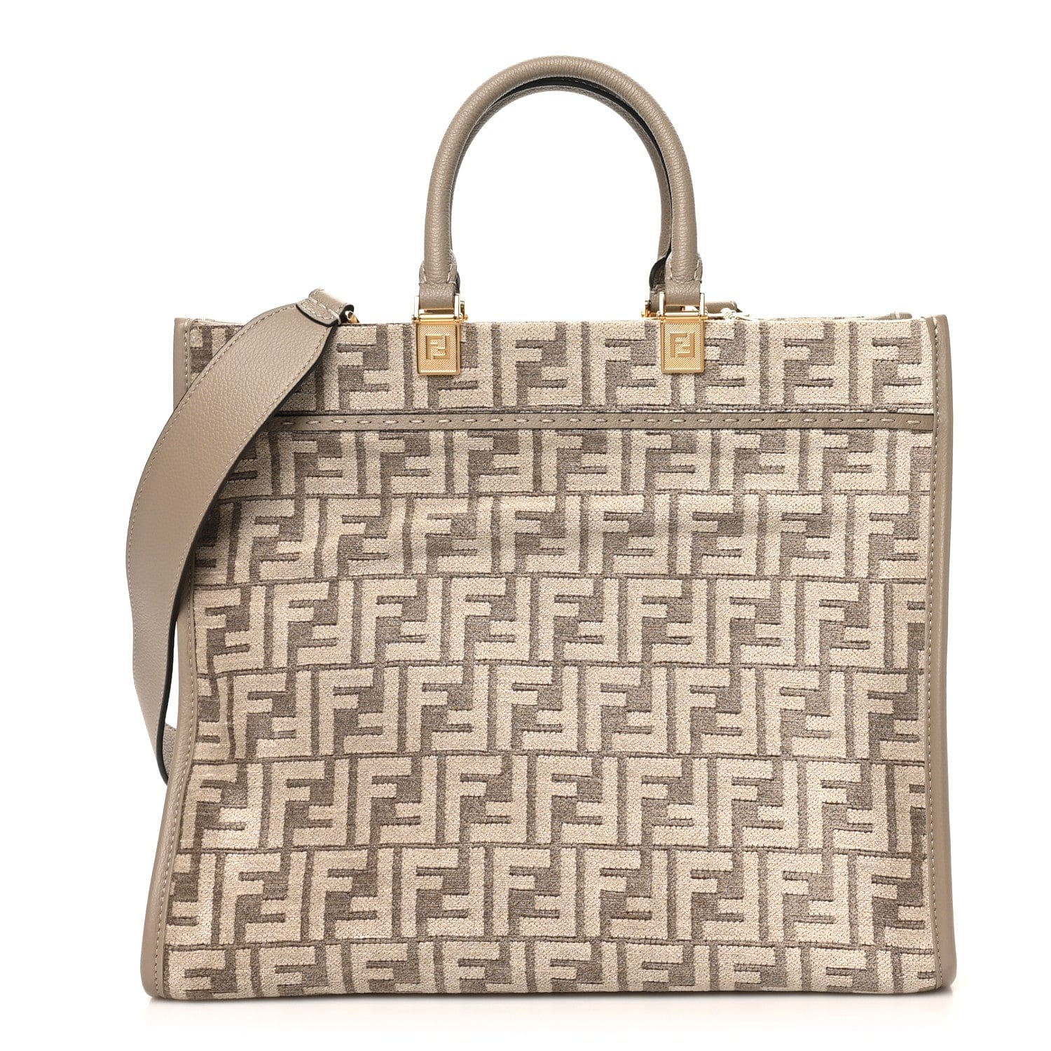 Fendi Chenille Vitello Cher FF Medium Fendi Sunshine Shopper Tote Tortora