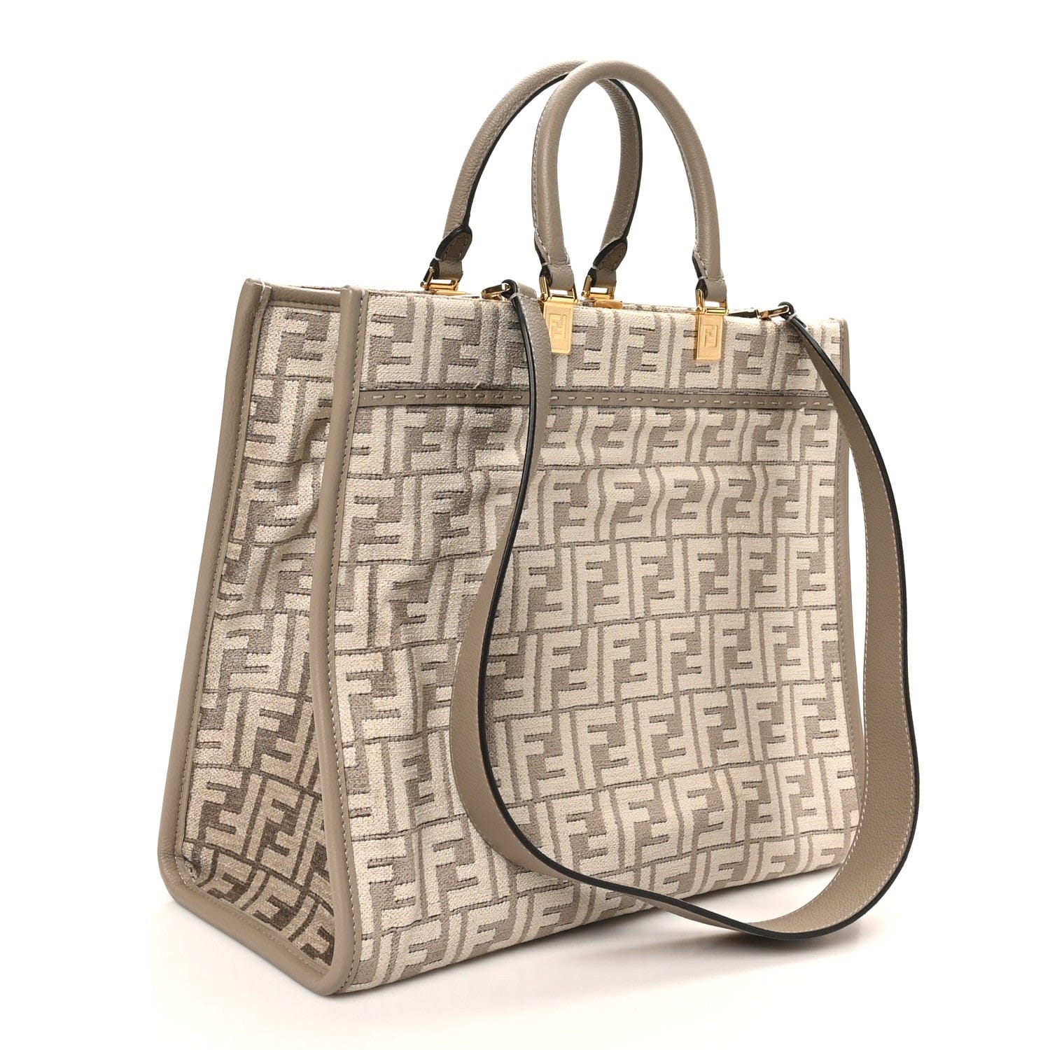 Fendi Chenille Vitello Cher FF Medium Fendi Sunshine Shopper Tote Tortora