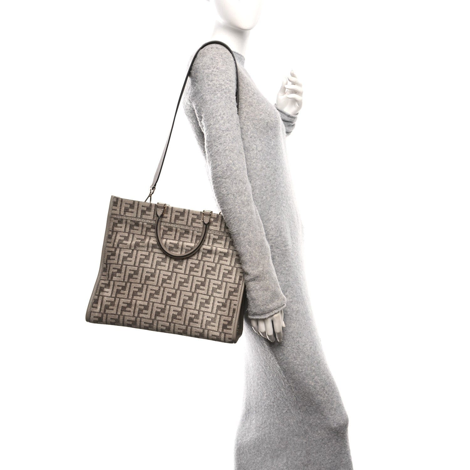 Fendi Chenille Vitello Cher FF Medium Fendi Sunshine Shopper Tote Tortora