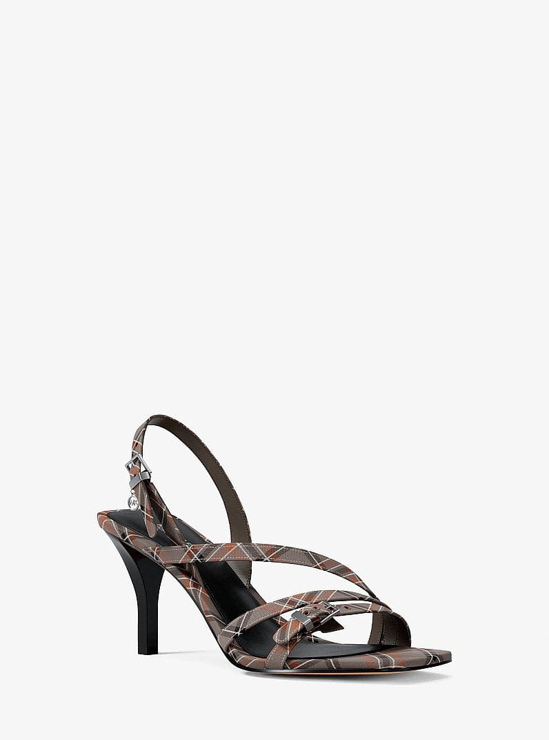Michael Kors Yvette Plaid Print Sandal MUSHROOM MLTI