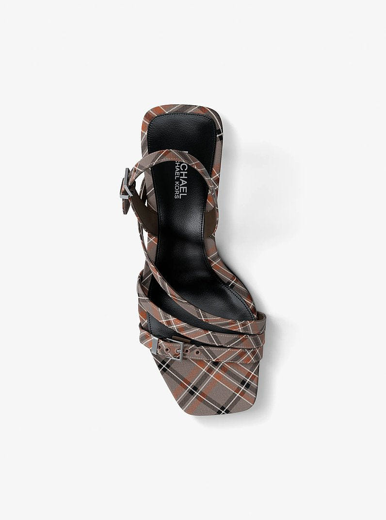 Michael Kors Yvette Plaid Print Sandal MUSHROOM MLTI