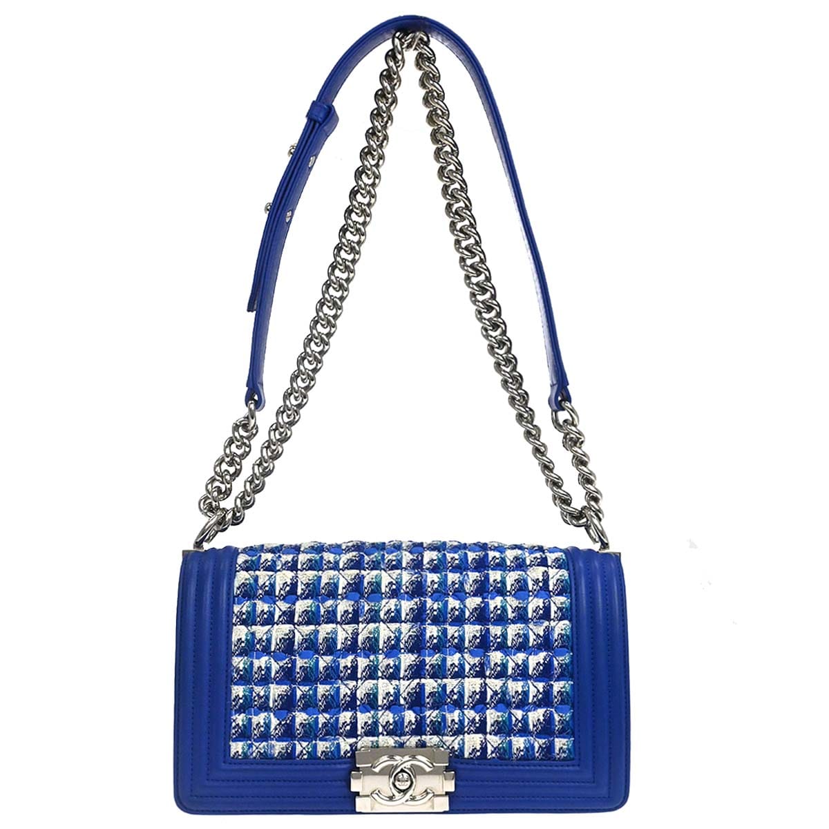 Chanel Boy Chanel 2019 Blue Tweed Medium Shoulder Bag