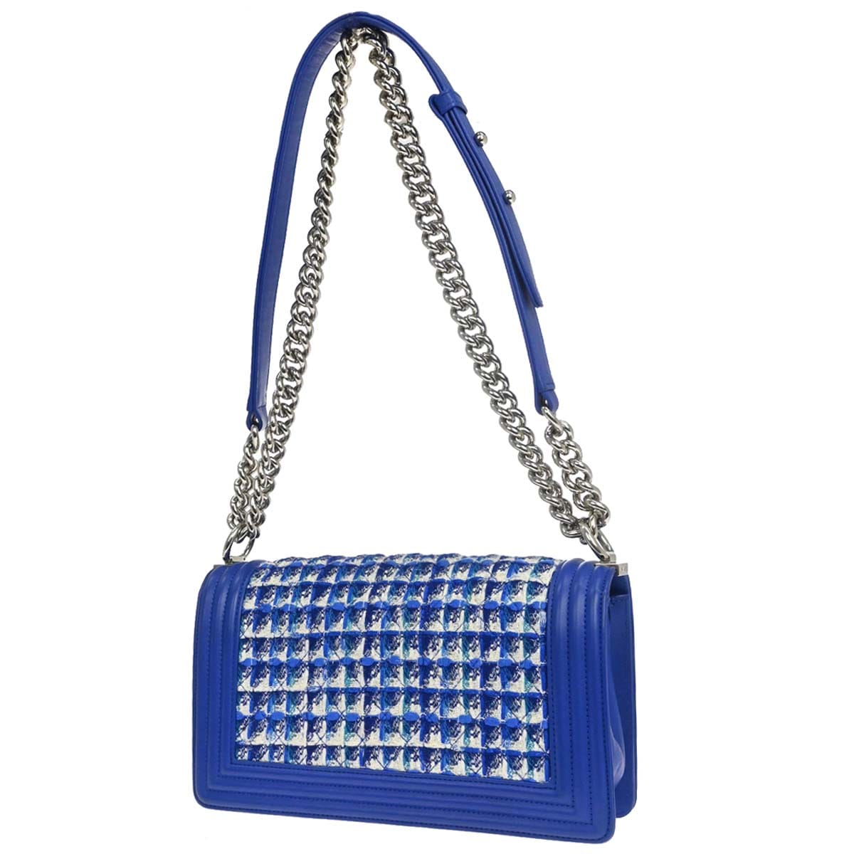 Chanel Boy Chanel 2019 Blue Tweed Medium Shoulder Bag