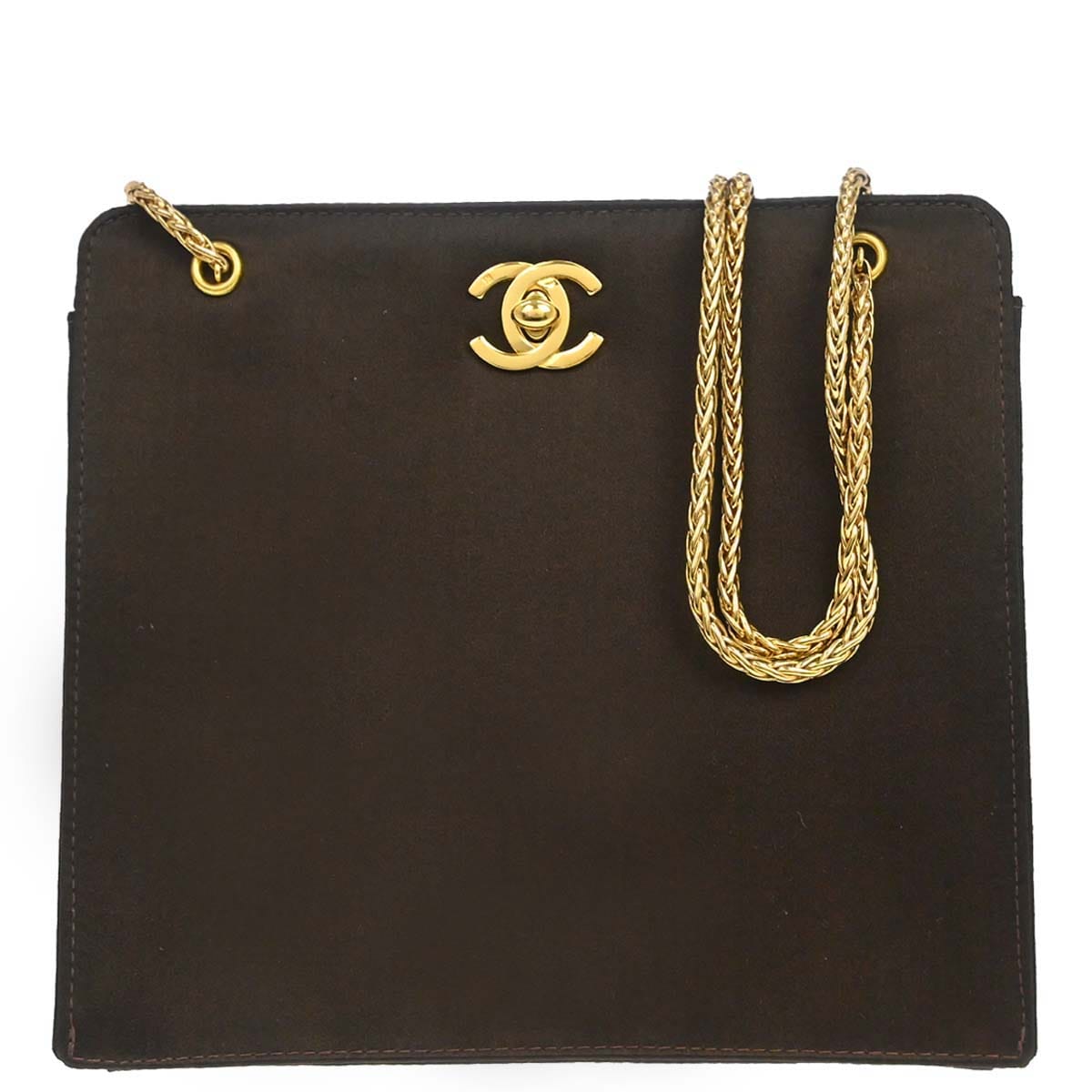 Chanel 1997 - 1999 Brown Satin Chain Shoulder Bag