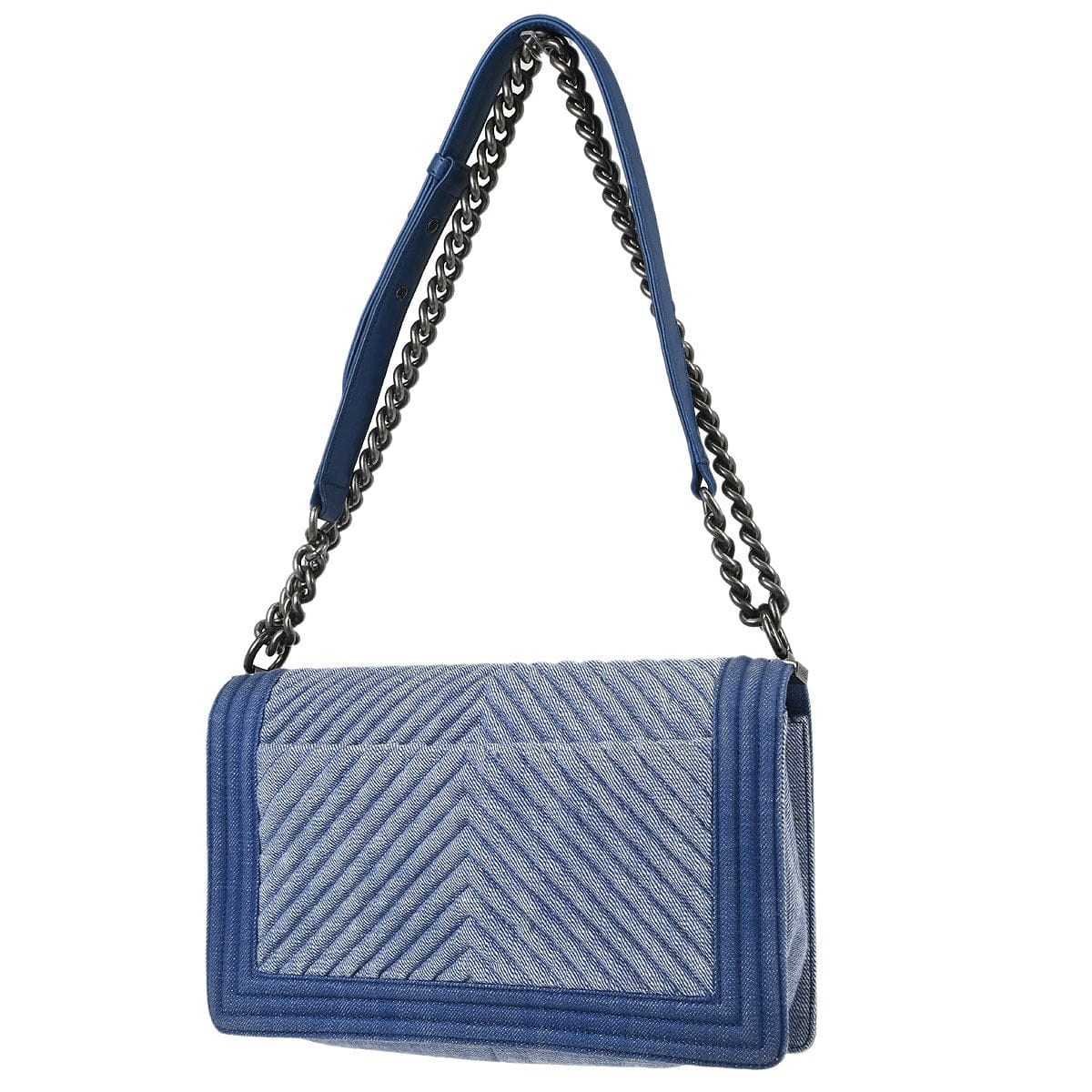 Chanel Boy Chanel 2014 - 2015 Blue Denim Chevron Medium Shoulder Bag