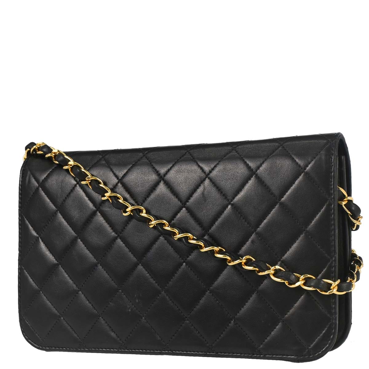 Chanel 1997 - 1999 Black Lambskin Pushlock Small Full Flap Shoulder Bag