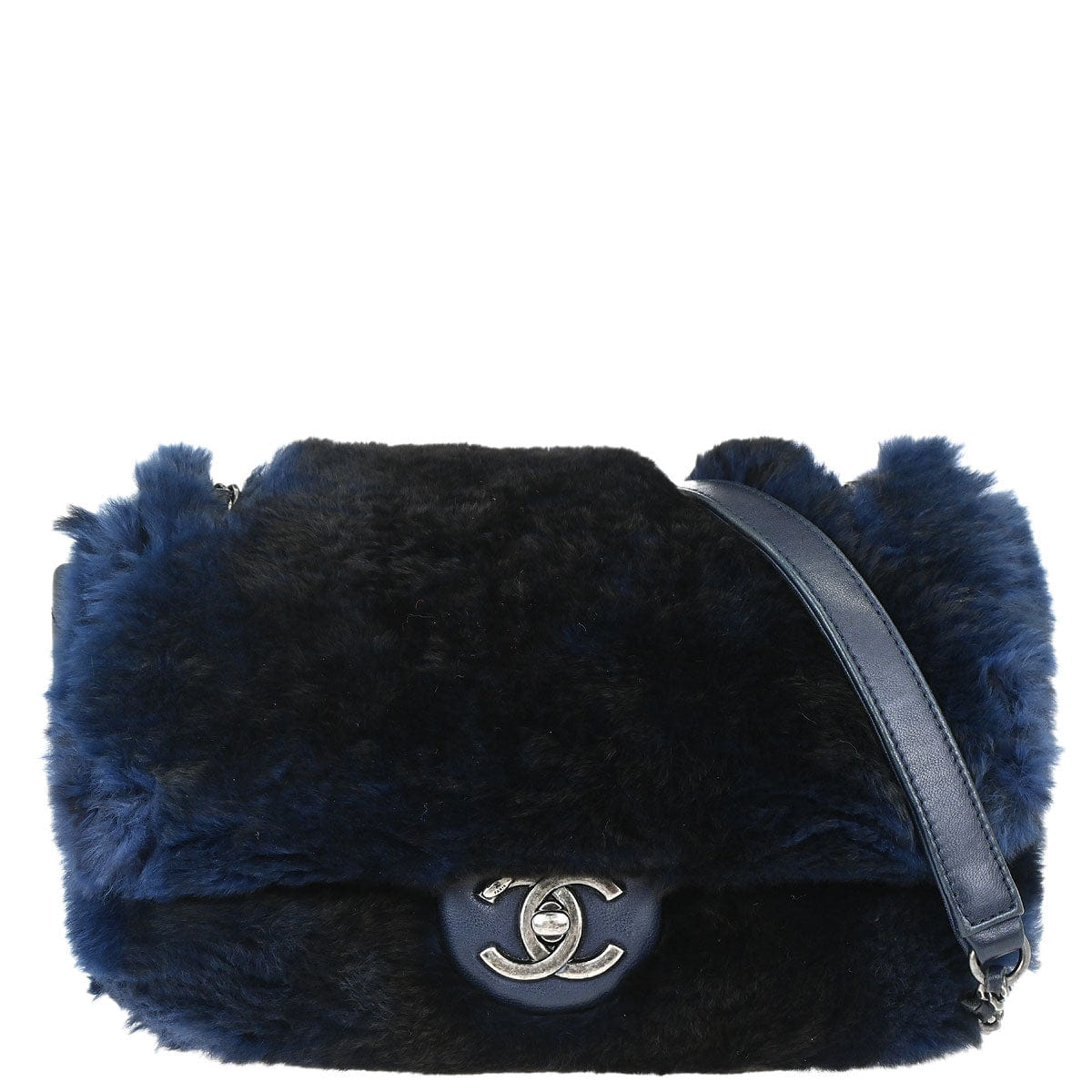 Chanel 2015 - 2016 Navy Rabbit Fur Shoulder Bag