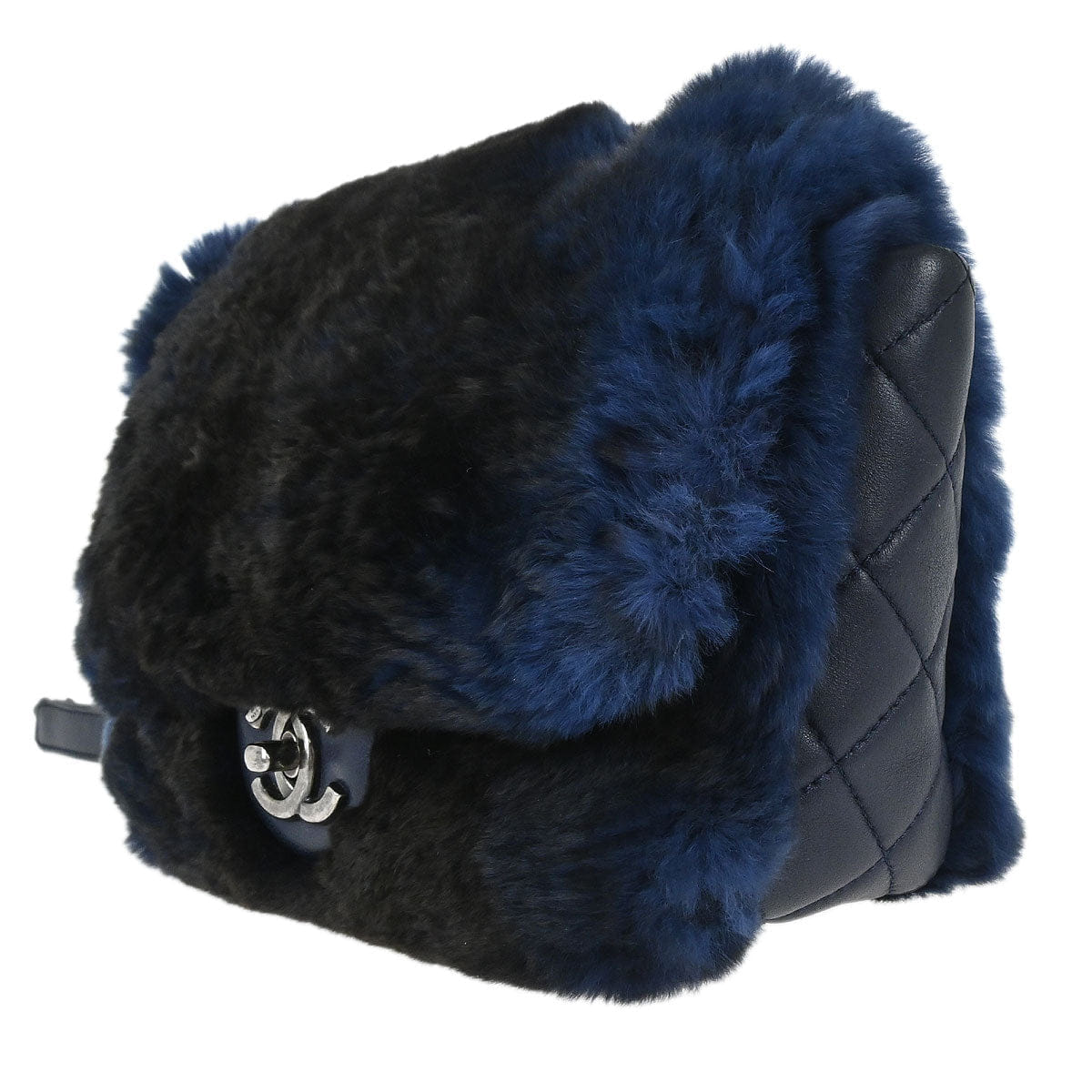 Chanel 2015 - 2016 Navy Rabbit Fur Shoulder Bag