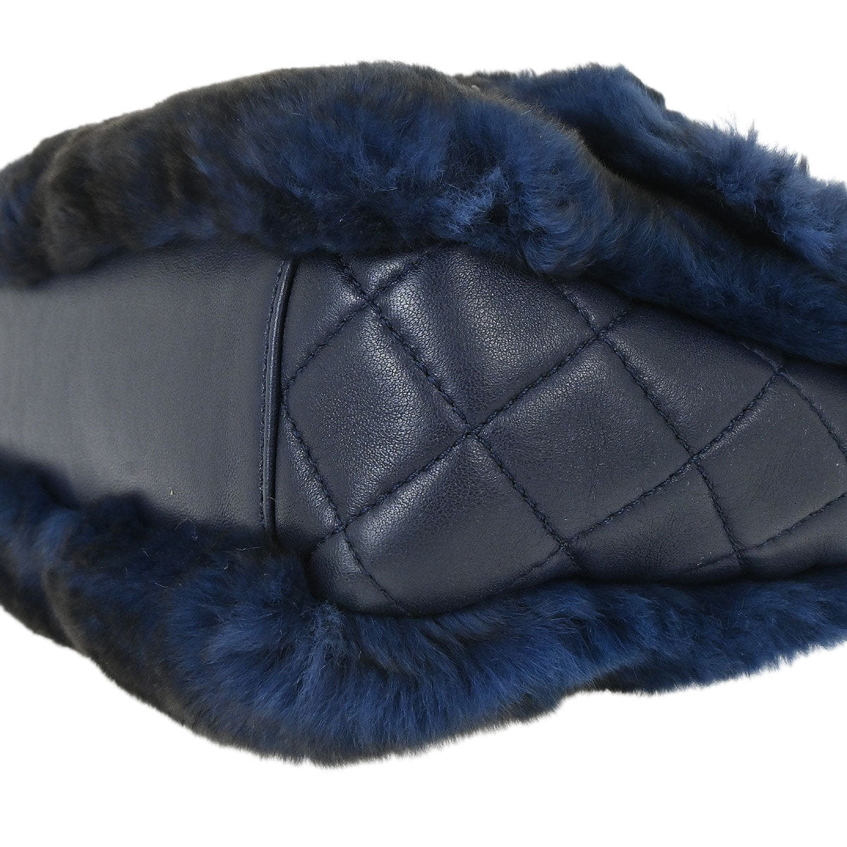 Chanel 2015 - 2016 Navy Rabbit Fur Shoulder Bag