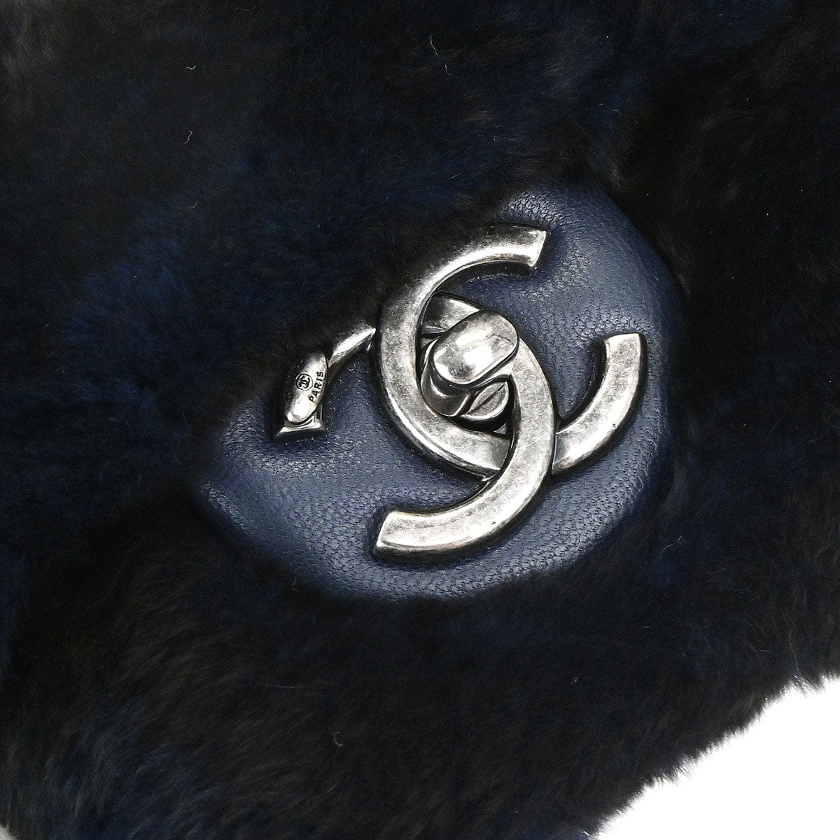 Chanel 2015 - 2016 Navy Rabbit Fur Shoulder Bag